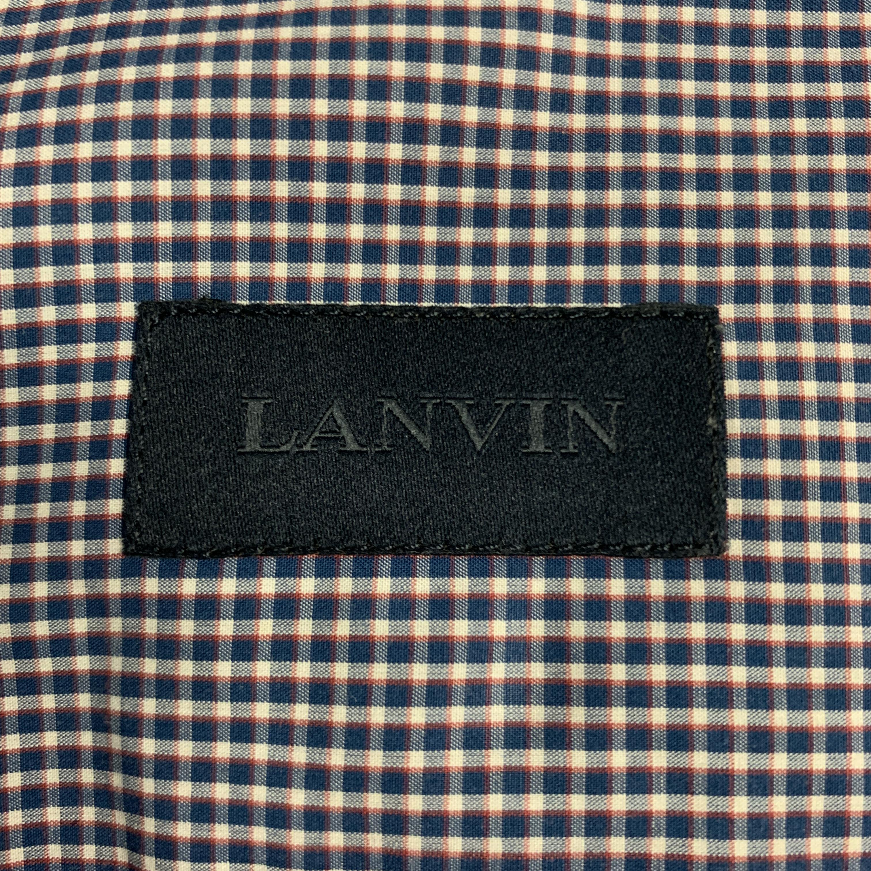 LANVIN Size S Blue Plaid Cotton Mixed Fabrics Hidden Buttons Long Sleeve Shirt 2