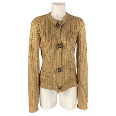 LANVIN Size S Gold Knitted Silk Snaps Cardigan