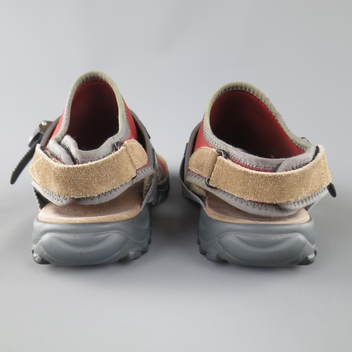 LANVIN Size US 10 Beige & Red Neoprene & Suede Hybrid Strap Sandals In Good Condition In San Francisco, CA