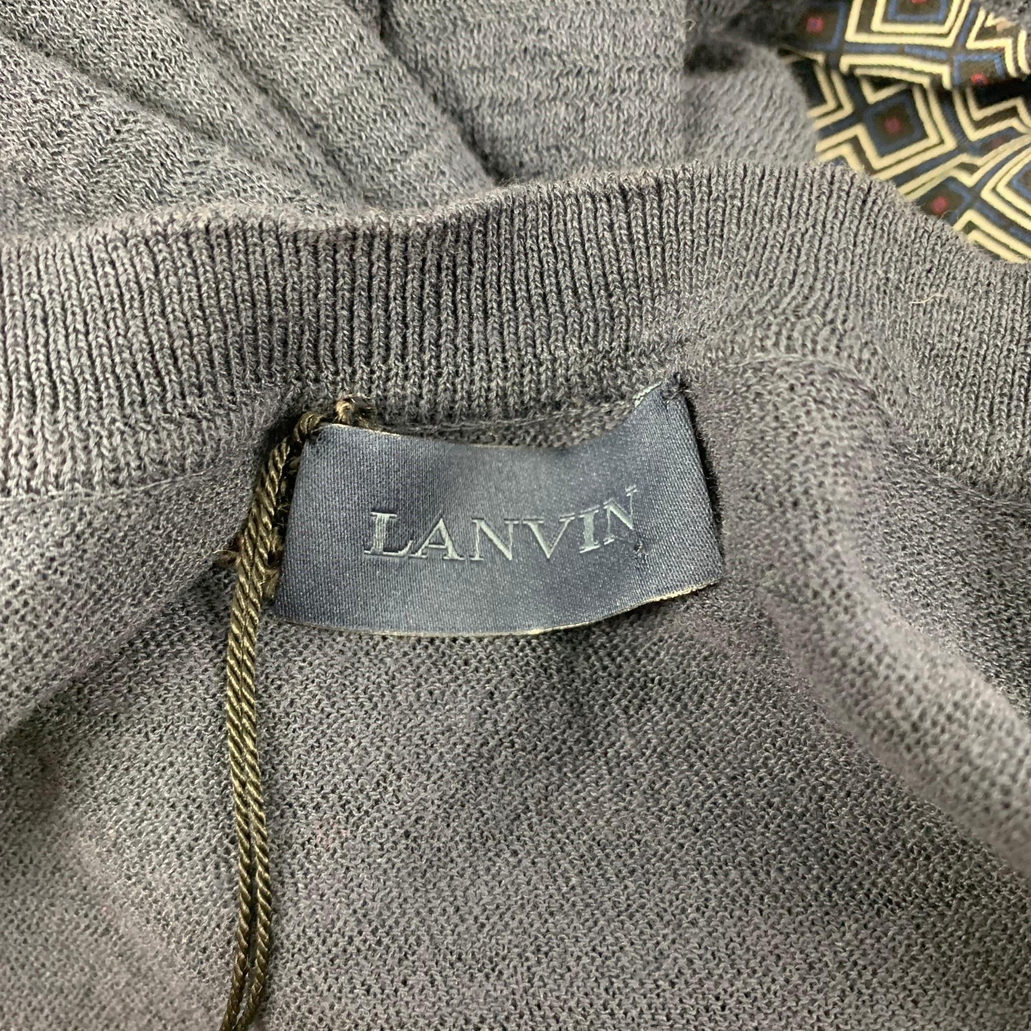 Men's LANVIN Size XL Navy Red Cotton Nylon V-Neck Pullover