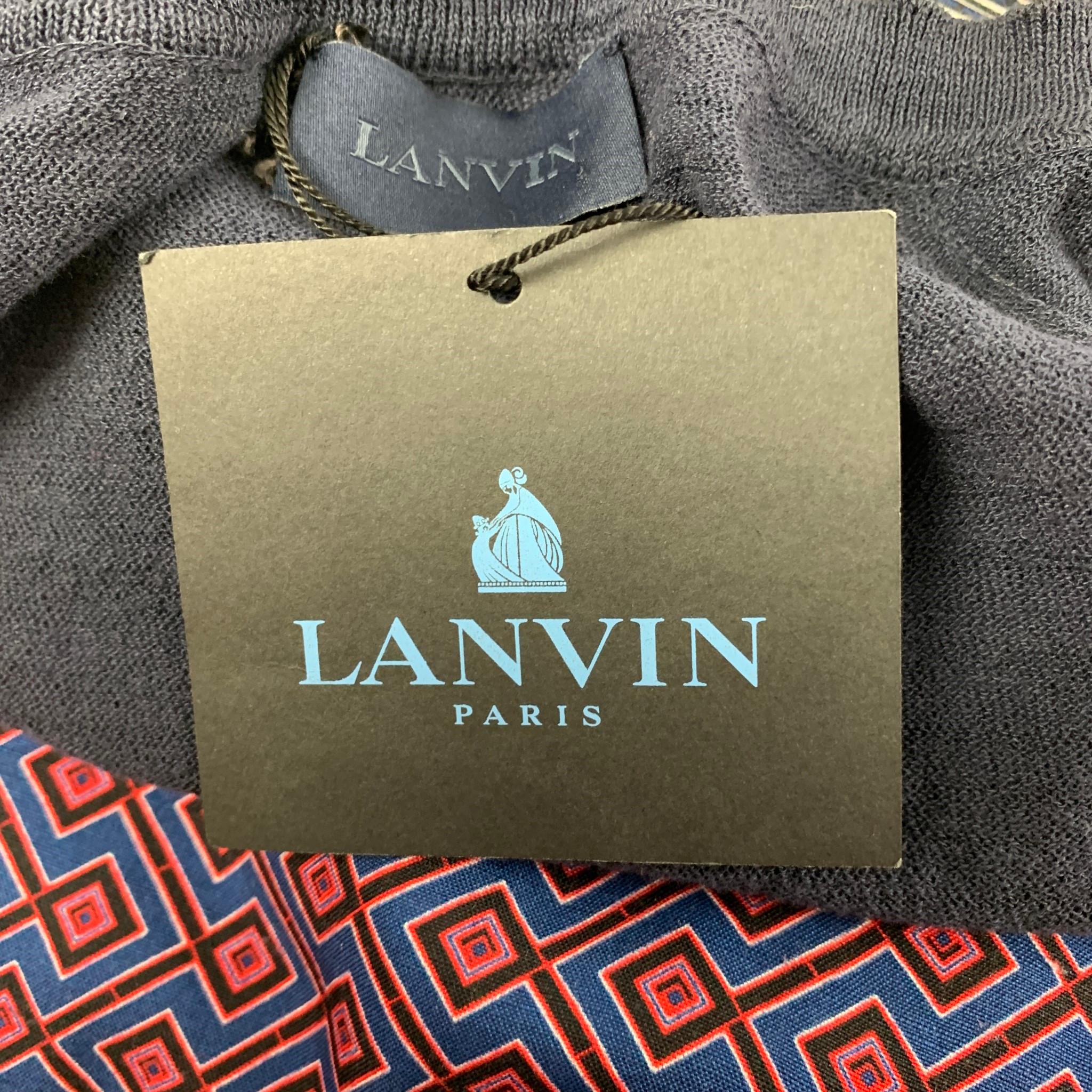 LANVIN Size XL Navy Red Cotton Nylon V-Neck Pullover 1