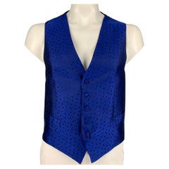 LANVIN Size XL Royal Blue Heart Print Silk Buttoned Vest
