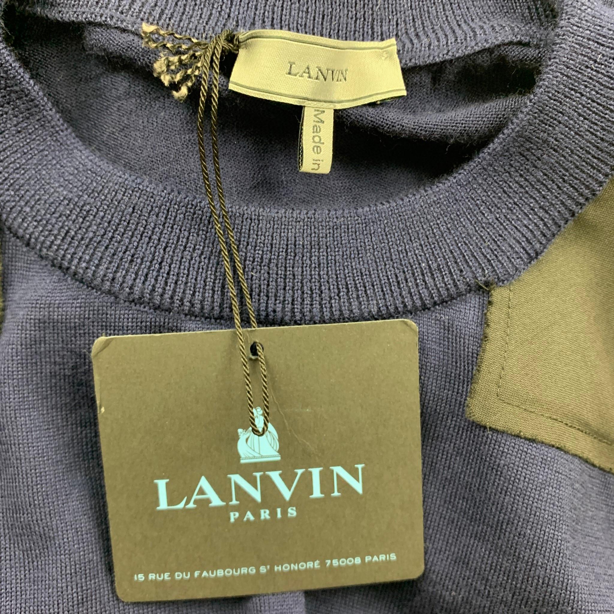 Men's LANVIN Size XXL Navy Knitted Wool Crew-Neck Pullover