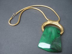 LANVIN Sleek Green Resin Pendant Necklace c 1970s