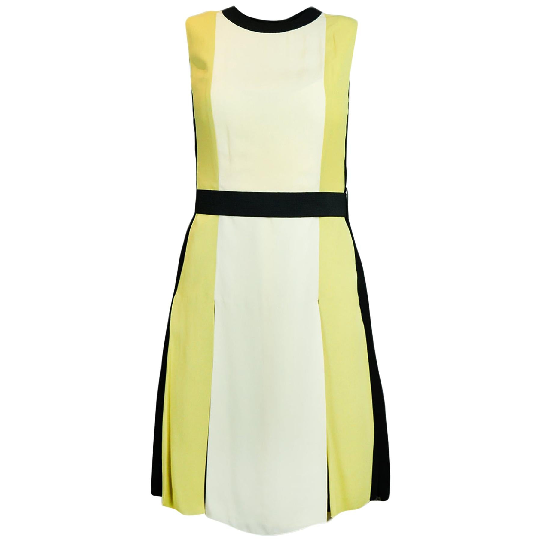 Lanvin Sleeveless Tri-color Pleated Dress w. Attached Belt sz FR36/US4