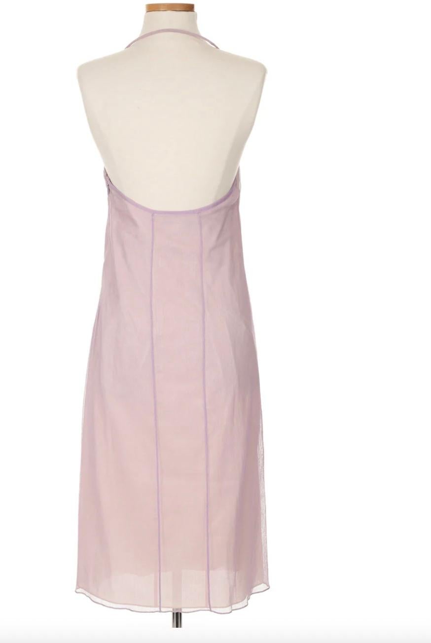 Beige Lanvin Spring 2000 Mesh Embellished Halter Dress For Sale