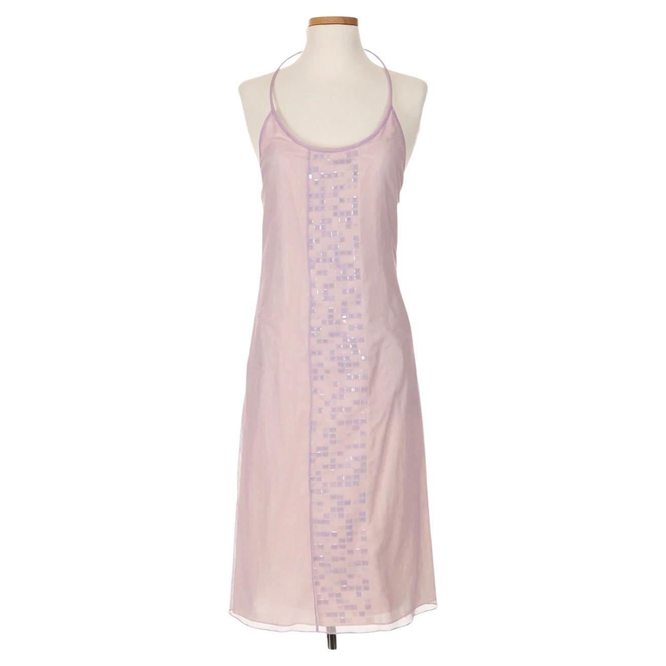 Lanvin Spring 2000 Mesh Embellished Halter Dress For Sale