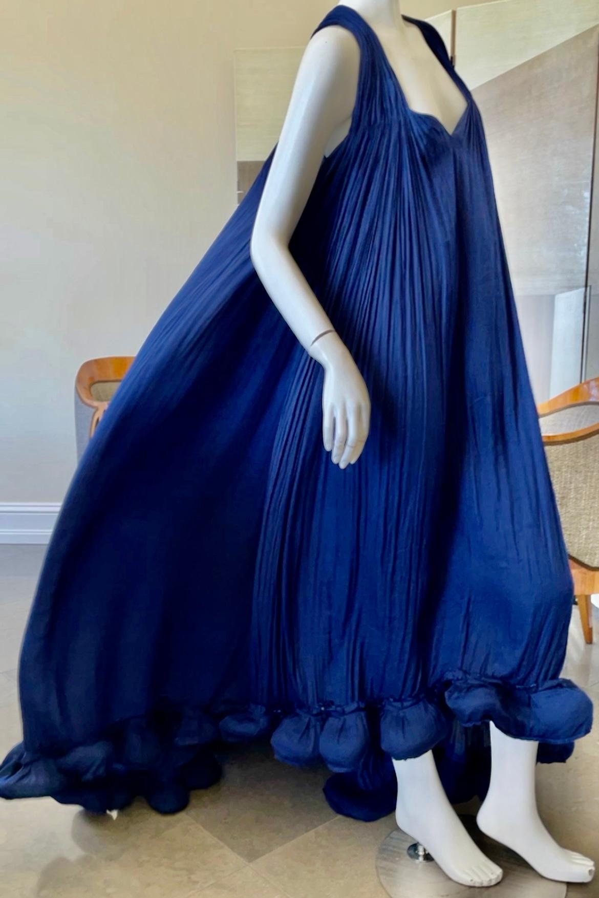 Lanvin Spring 2008 Blue Pleated Evening Dress w Dramatic Train by Alber Elbaz  In Excellent Condition In Cloverdale, CA