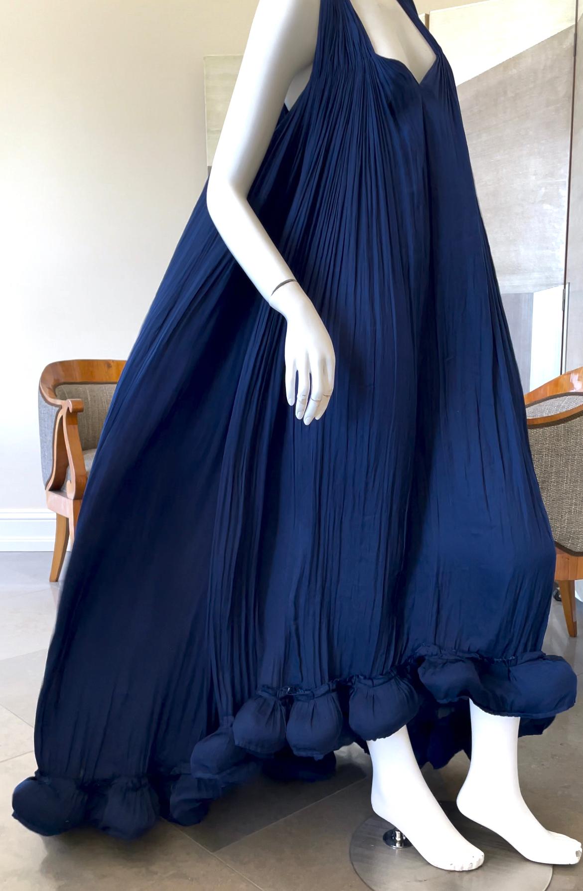 Women's Lanvin Spring 2008 Blue Pleated Evening Dress w Dramatic Train by Alber Elbaz 