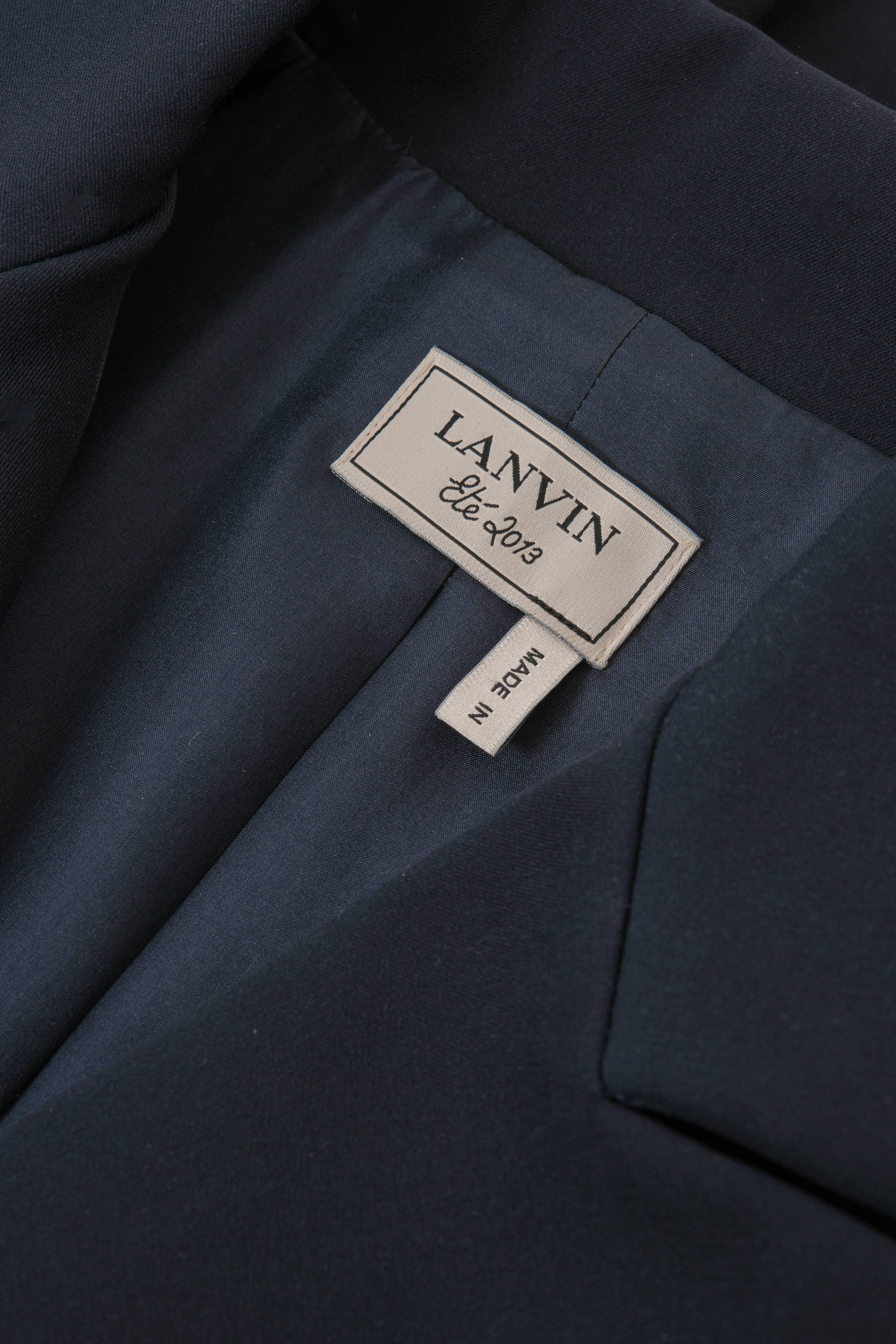 Lanvin Spring 2013 Navy Tuxedo Style Dress with Wide Ribbon Belt In Excellent Condition In Toronto, ON