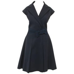 Lanvin Spring 2013 Navy Tuxedo Style Dress with Wide Ribbon Belt