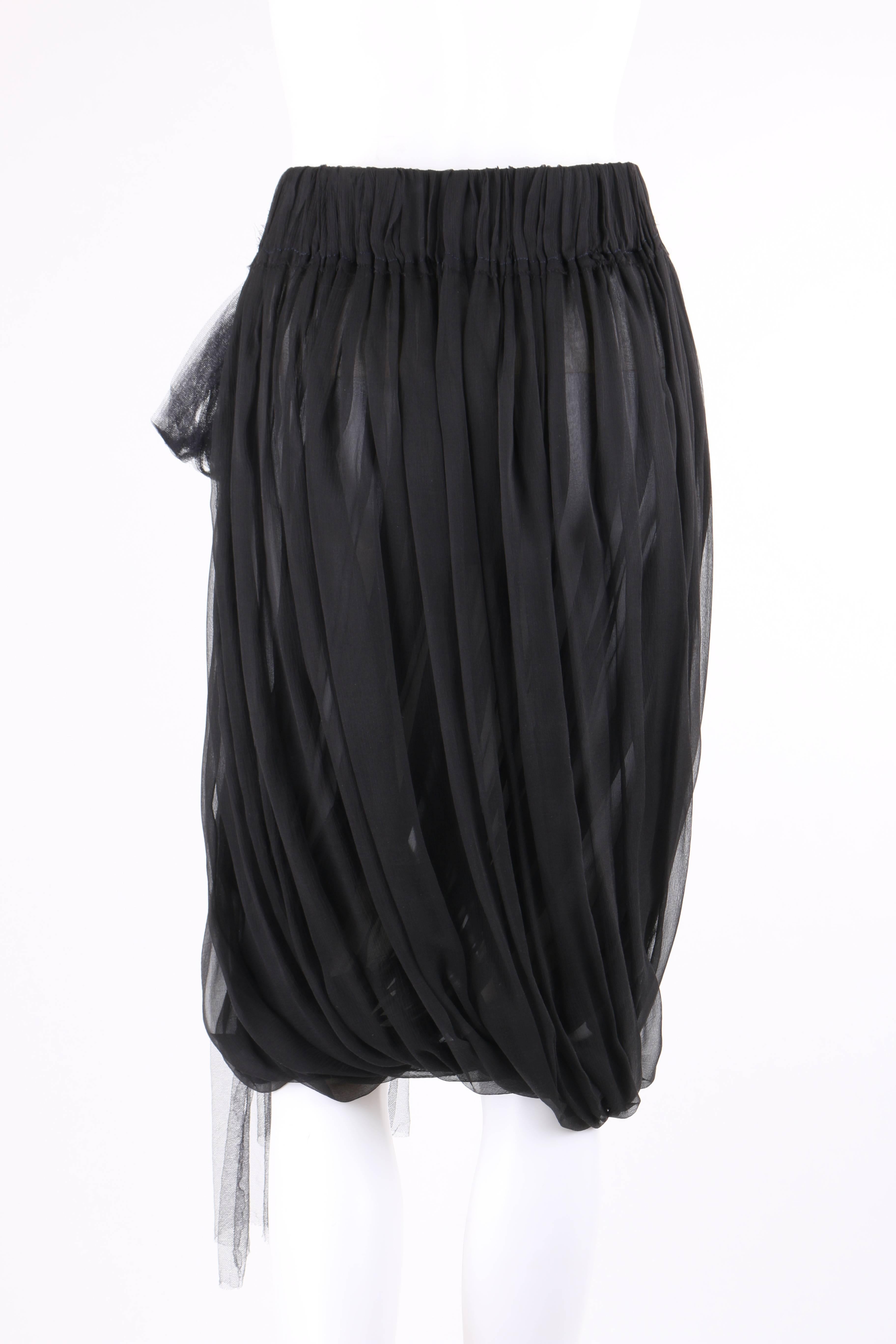 LANVIN S/S 2006 Black Semi Sheer Silk Chiffon Tulle Tie Pleated Bubble Skirt In Excellent Condition In Thiensville, WI