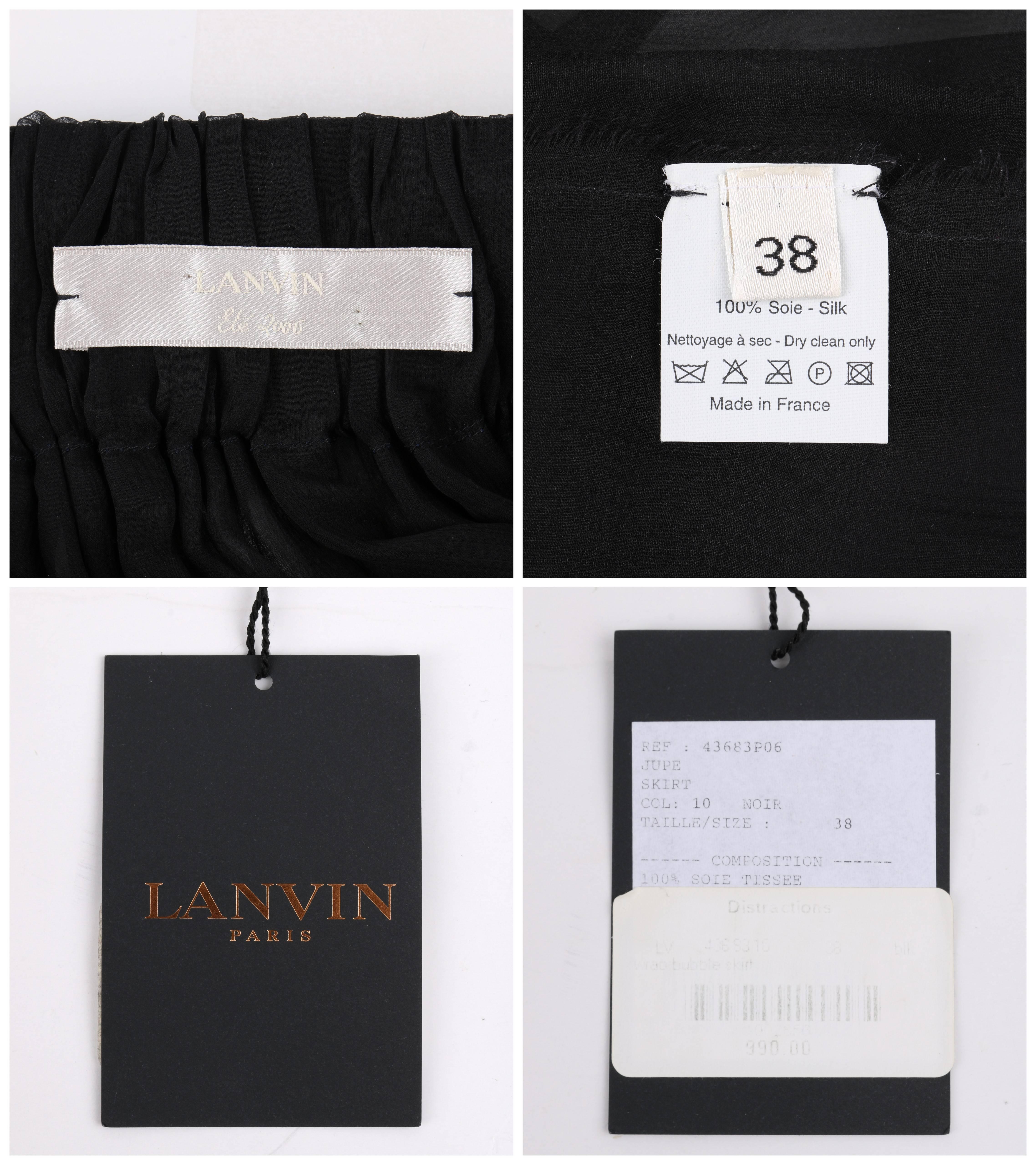 LANVIN S/S 2006 Black Semi Sheer Silk Chiffon Tulle Tie Pleated Bubble Skirt 1