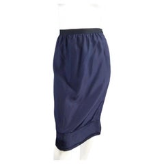 LANVIN SS/S 2008 Size US 6 Navy Silk Ribbon Waist Raw Hemmed Skirt