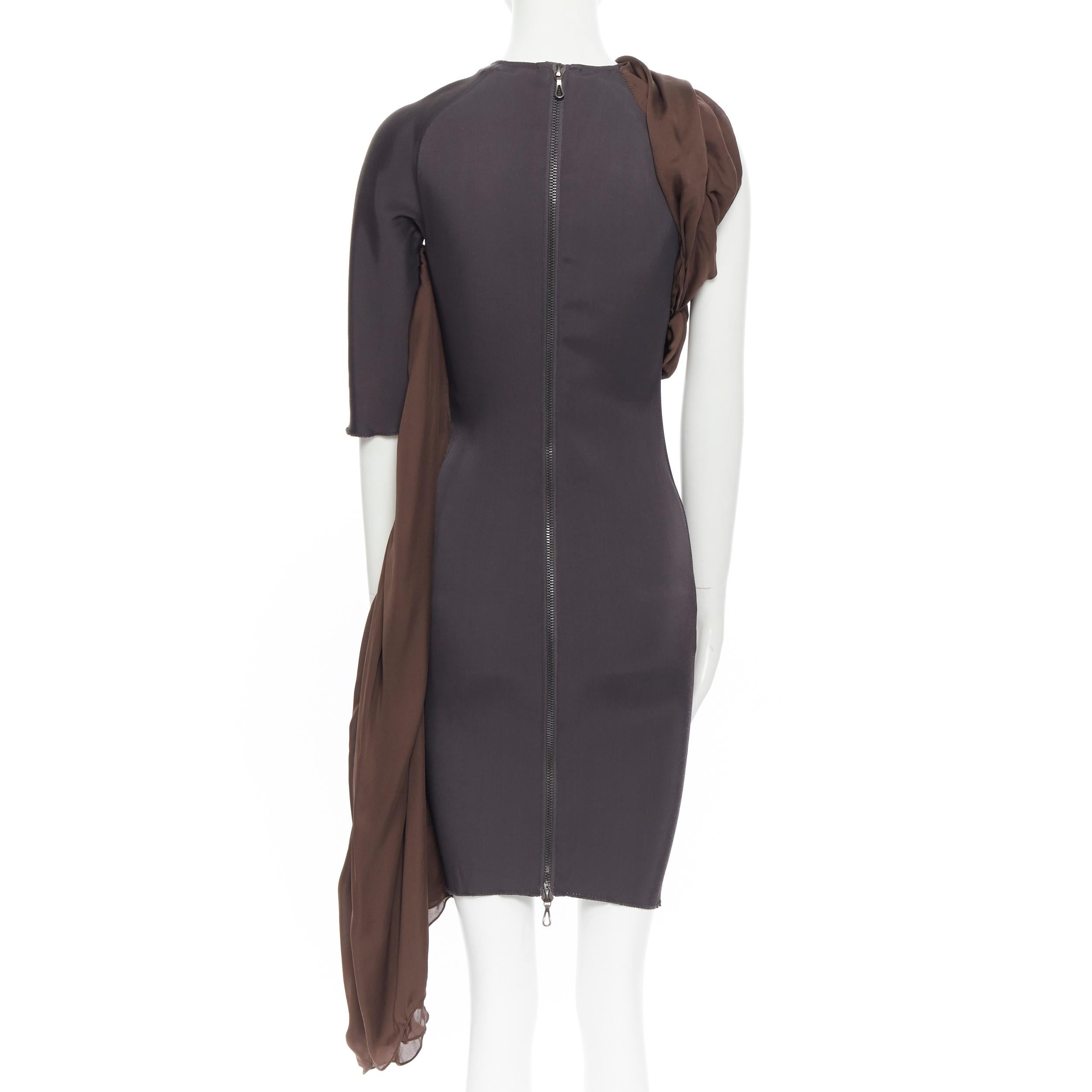 LANVIN SS11 dark brown viscose bodice asymmetric draped silk dress  FR36 S In Fair Condition In Hong Kong, NT