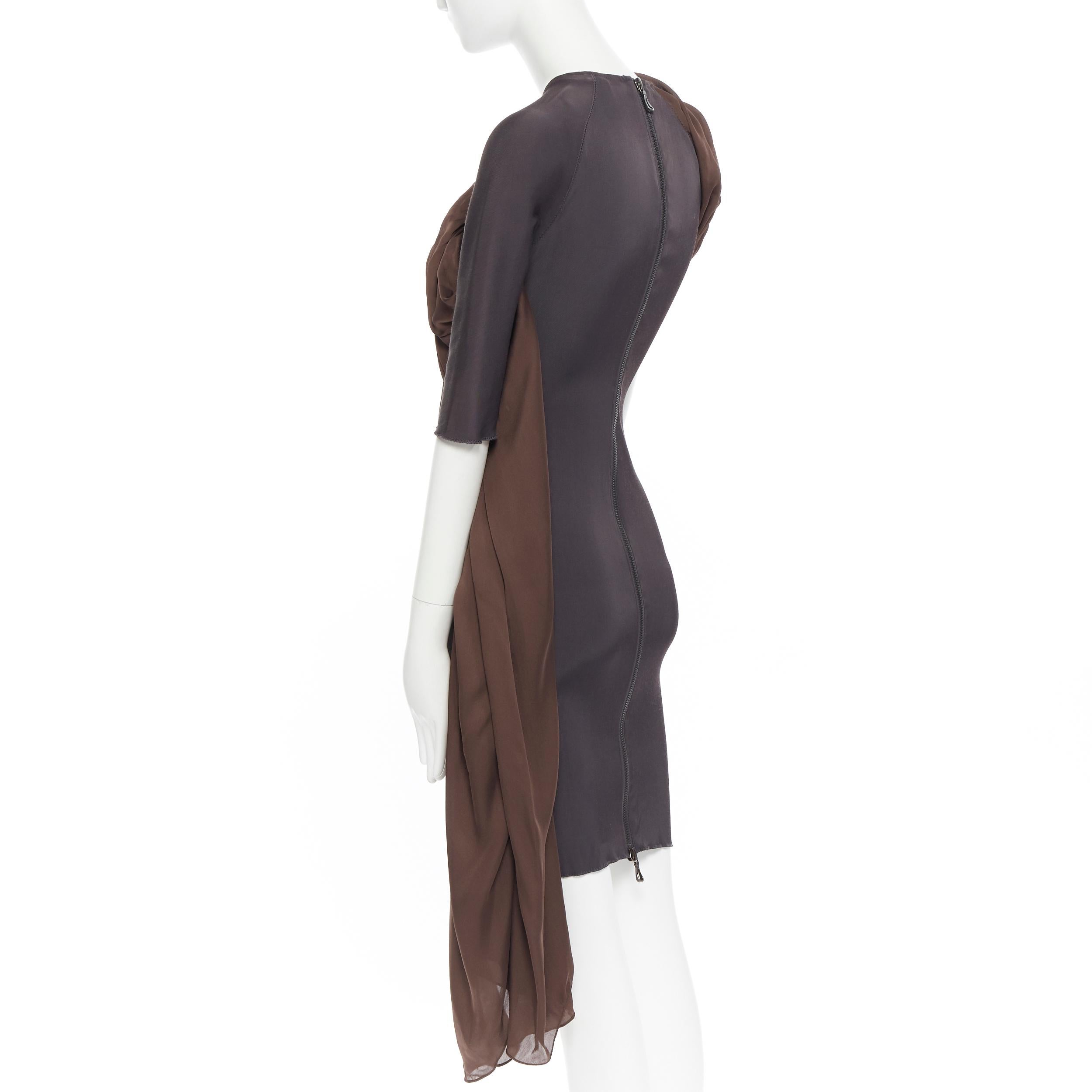 Women's LANVIN SS11 dark brown viscose bodice asymmetric draped silk dress  FR36 S