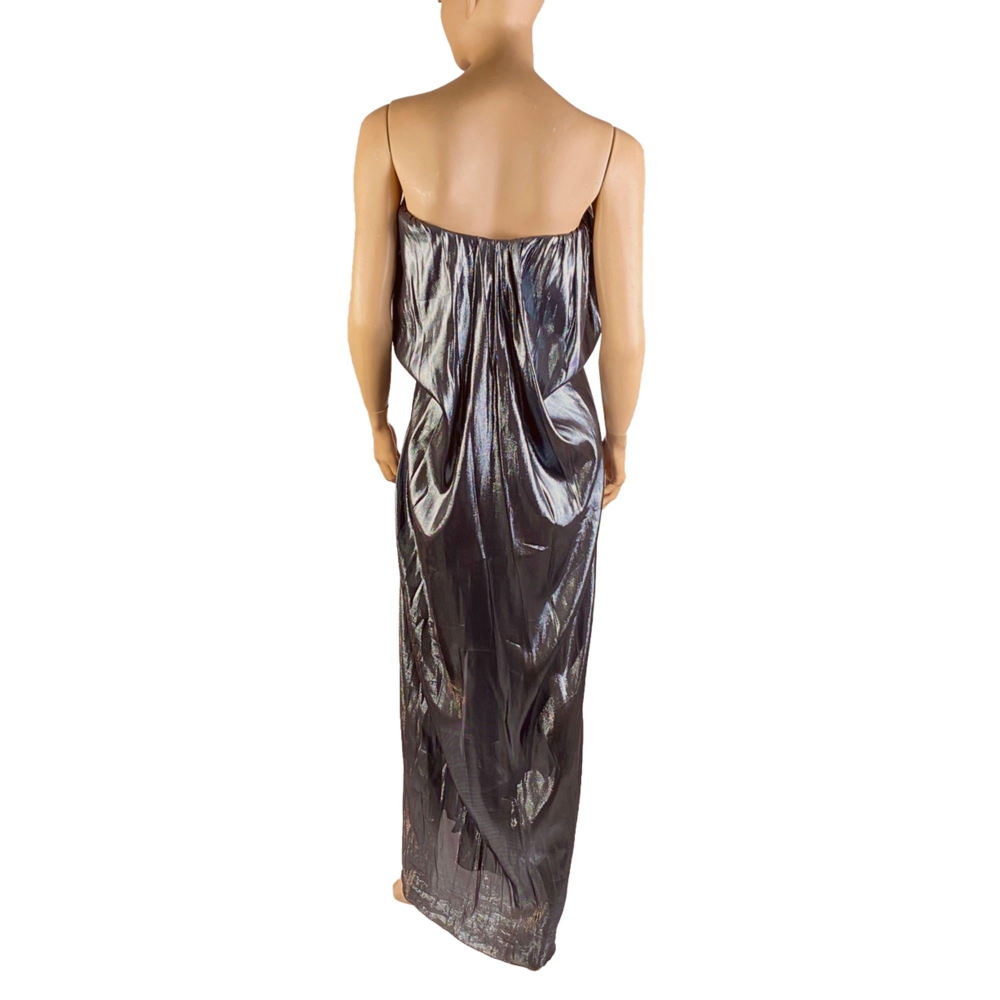 Women's Lanvin Strapless Draped Metallic Silver Dress For Sale