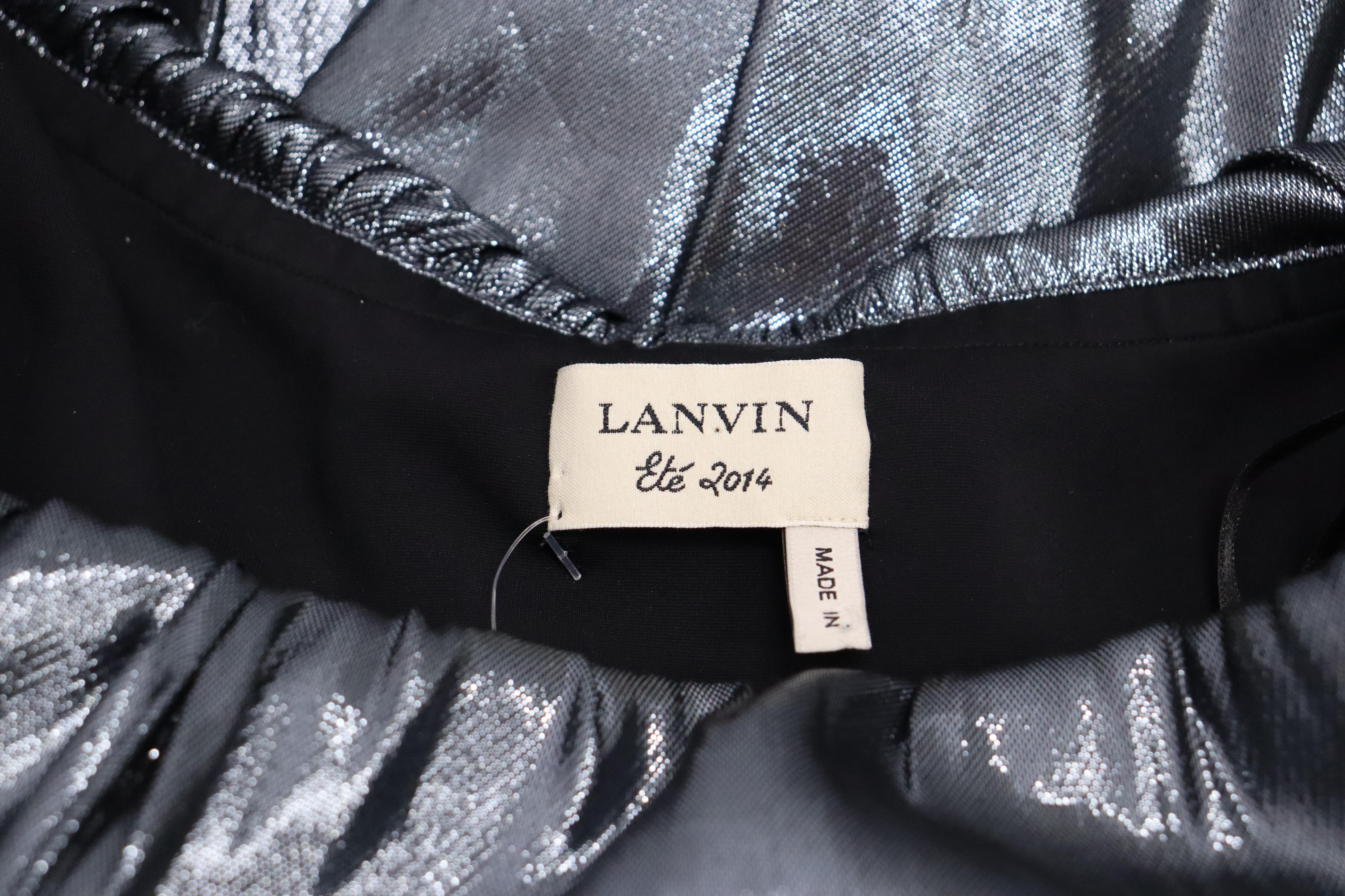 Trägerloses drapiertes Metallic-Silberkleid von Lanvin im Angebot 1