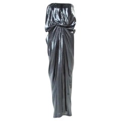 Lanvin Strapless Draped Metallic Silver Dress