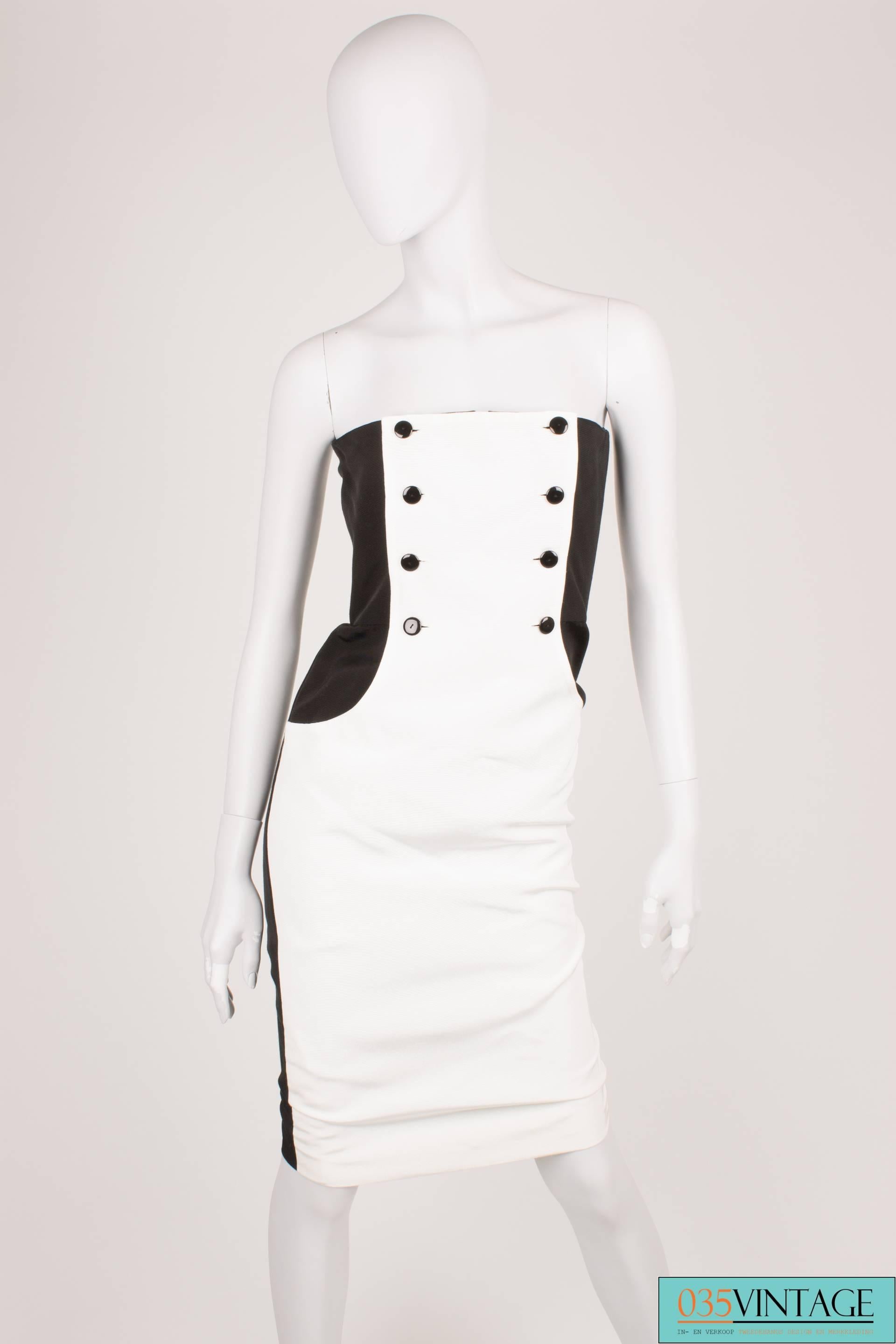 White Lanvin Strapless Dress Vintage - black & white 80's  For Sale