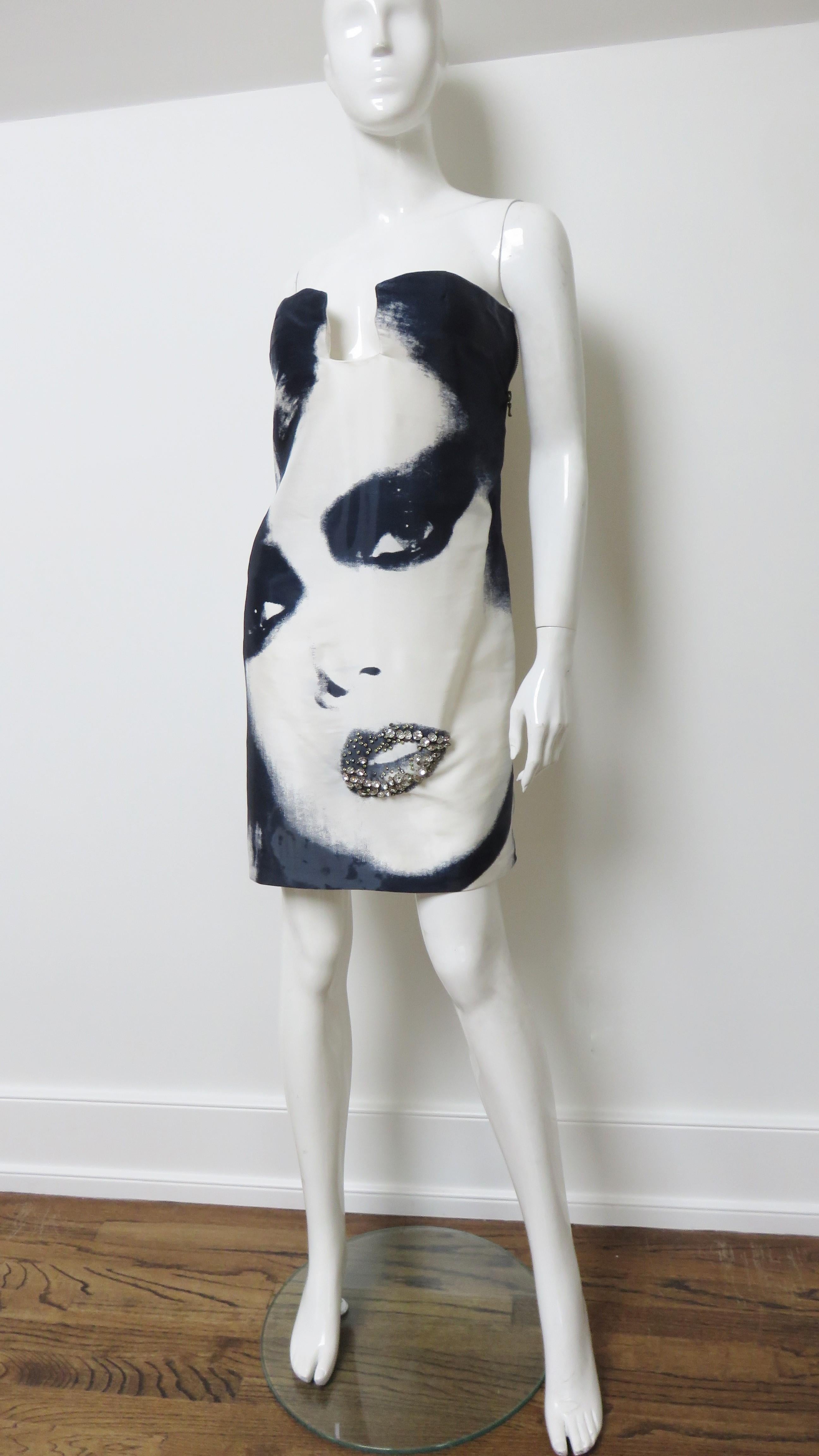 Lanvin Strapless Face Print Strapless Silk Dress S/S 2007 5