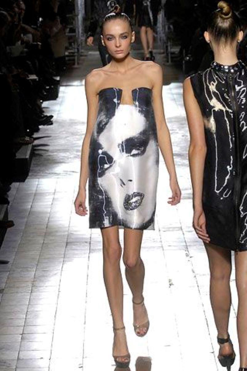 Lanvin Strapless Face Print Strapless Silk Dress S/S 2007 8