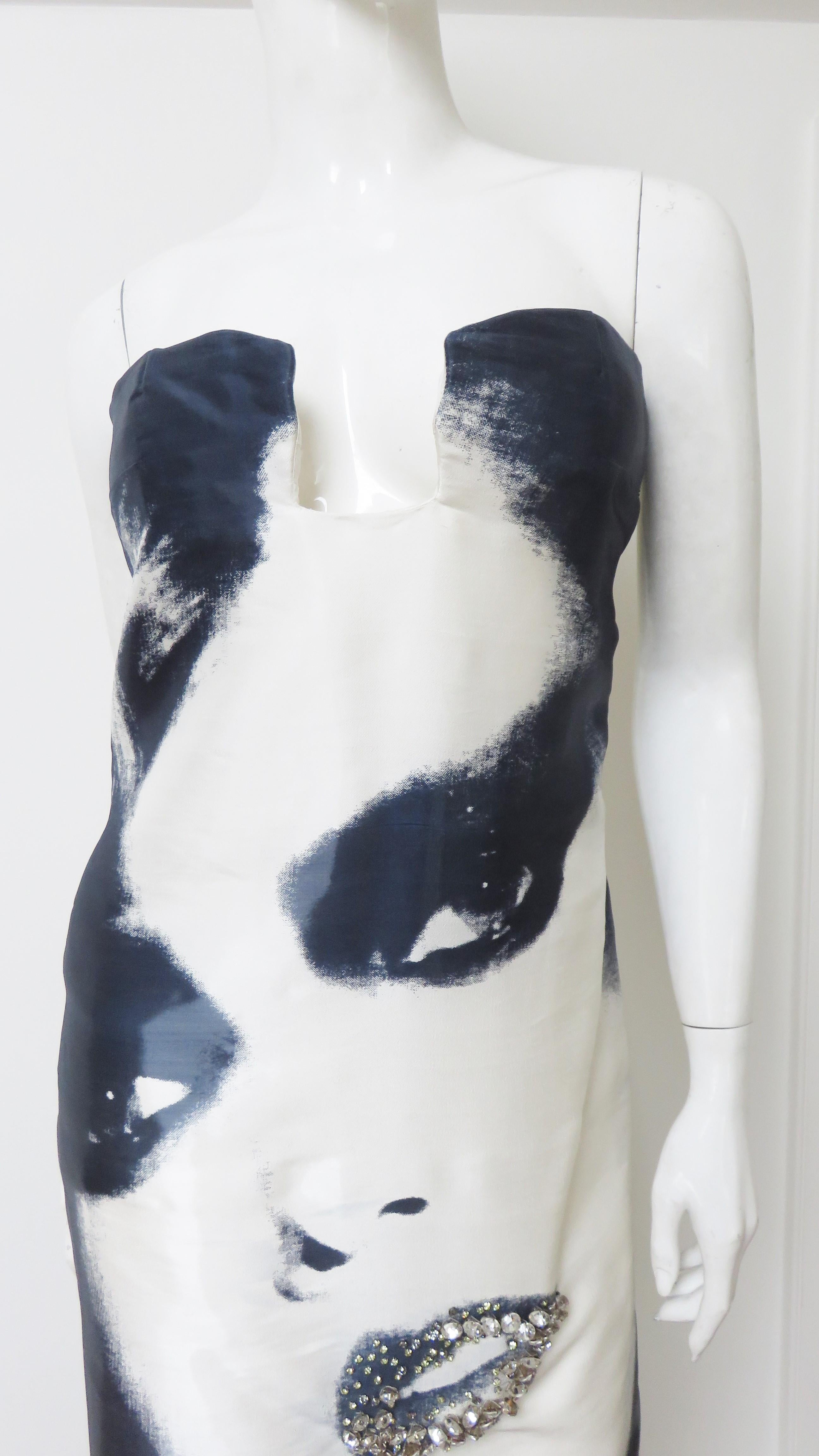 Lanvin Strapless Face Print Strapless Silk Dress S/S 2007 In Excellent Condition In Water Mill, NY