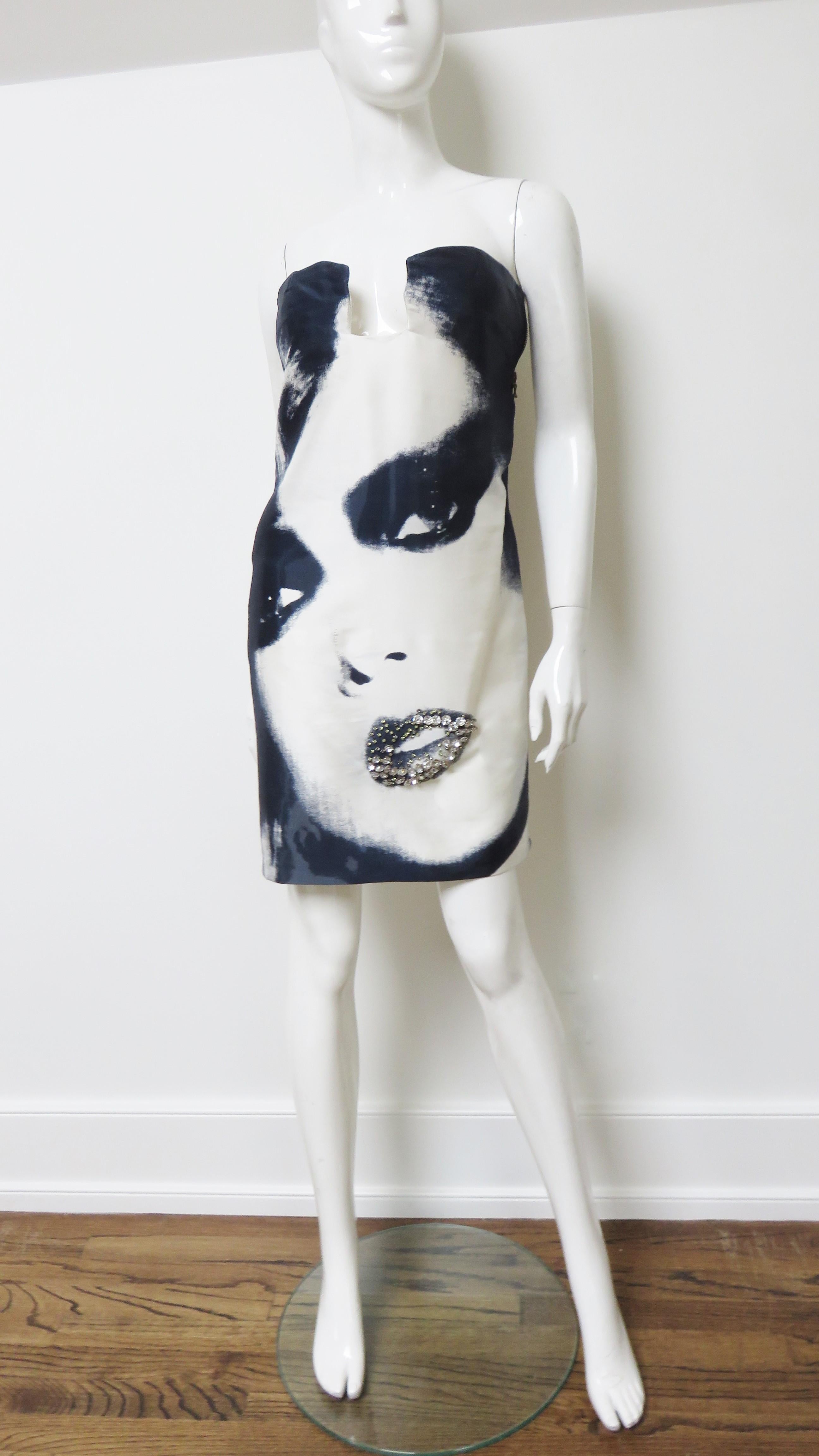 Lanvin Strapless Face Print Strapless Silk Dress S/S 2007 2