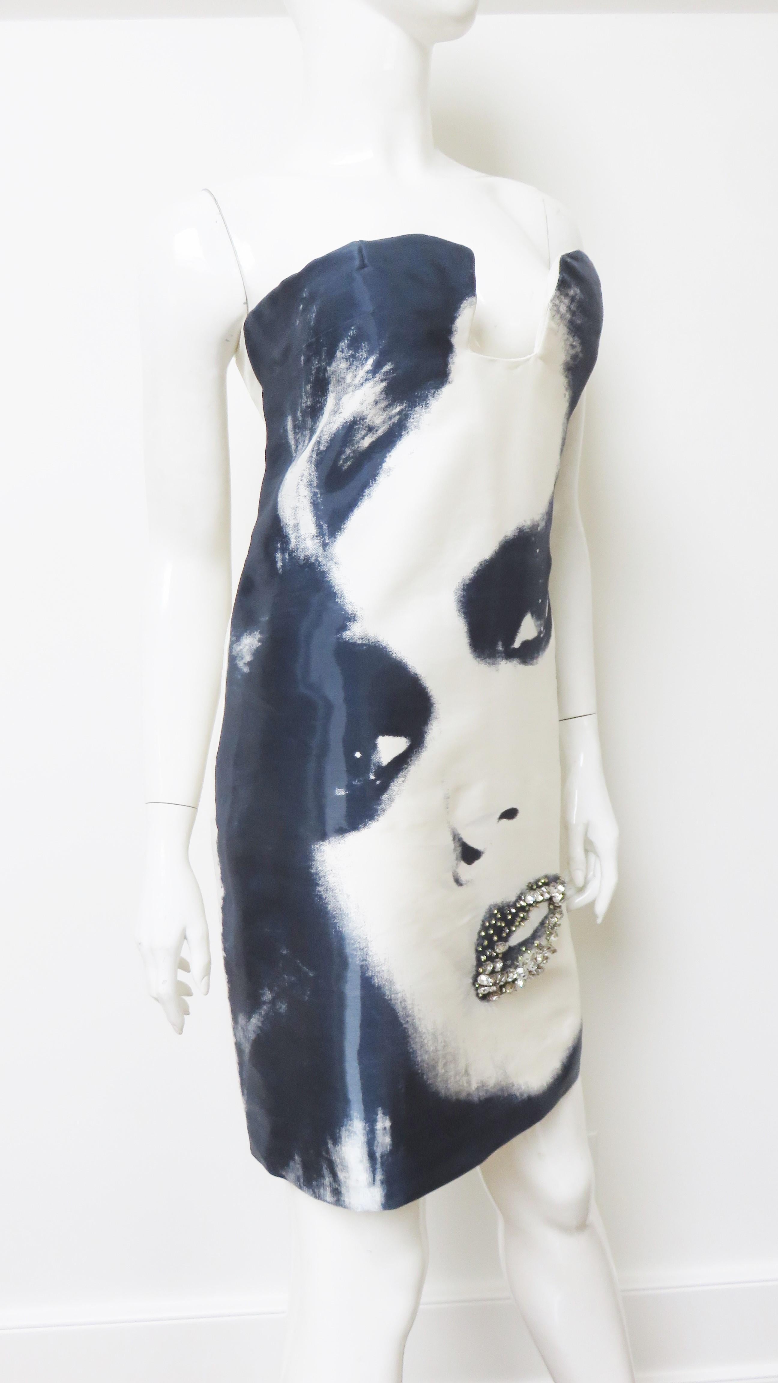 Lanvin Strapless Face Print Strapless Silk Dress S/S 2007 4