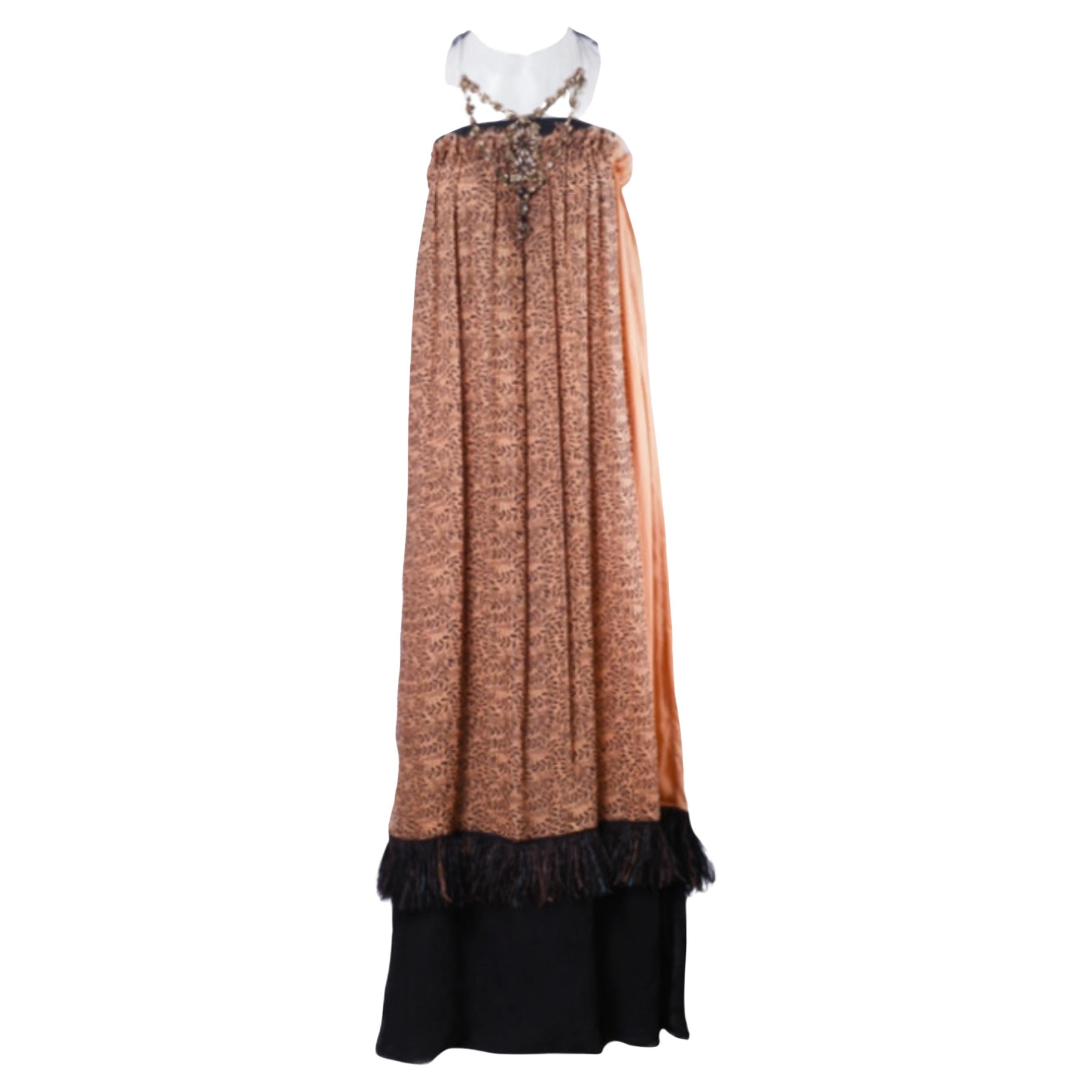 Lanvin Strapless Printed Silk Dress with Jewel Detail- '00s