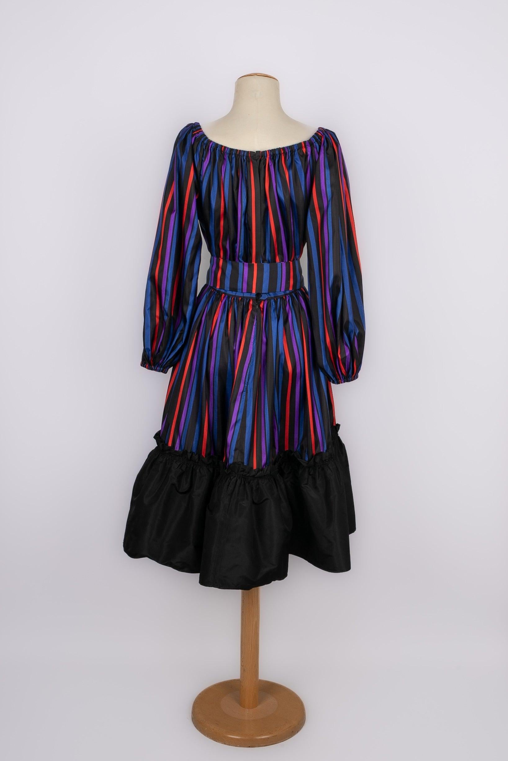 Nero Vestito a righe Lanvin in taffetà multicolore in vendita