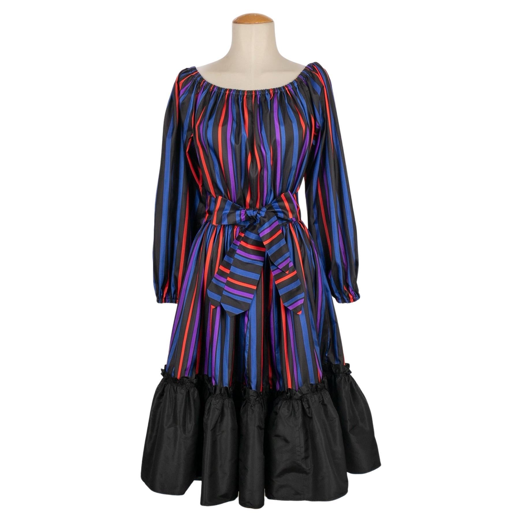 Lanvin - Robe rayée en taffetas multicolore