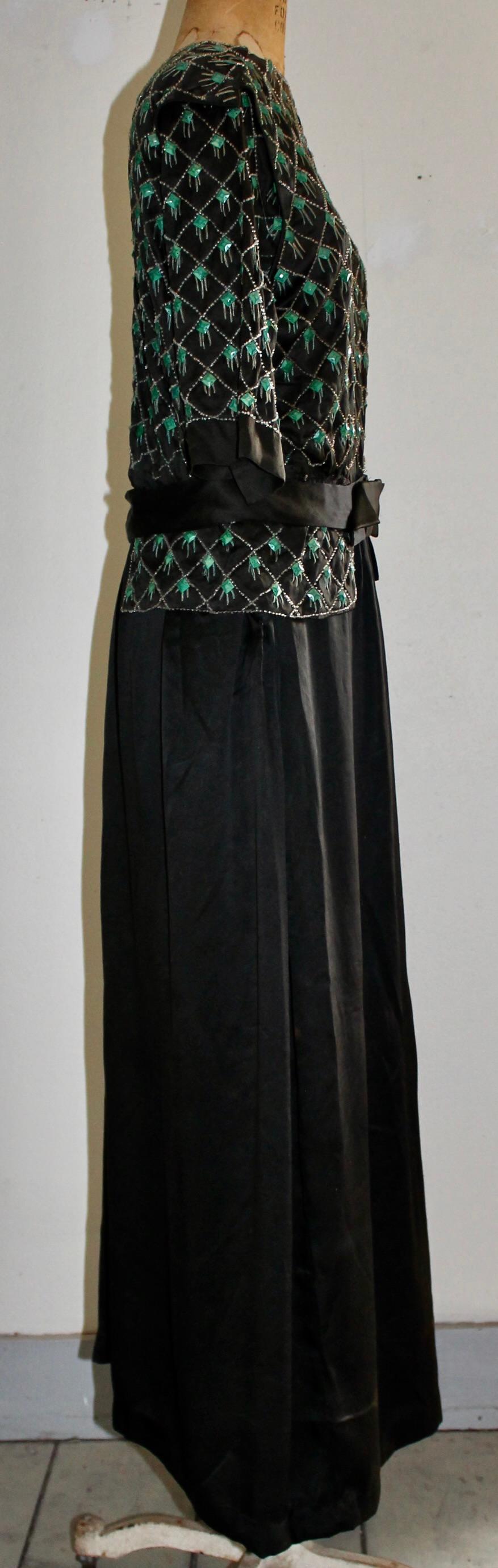 Lanvin Style Embroidered Deco Silk Crepe Black Dress For Sale 6