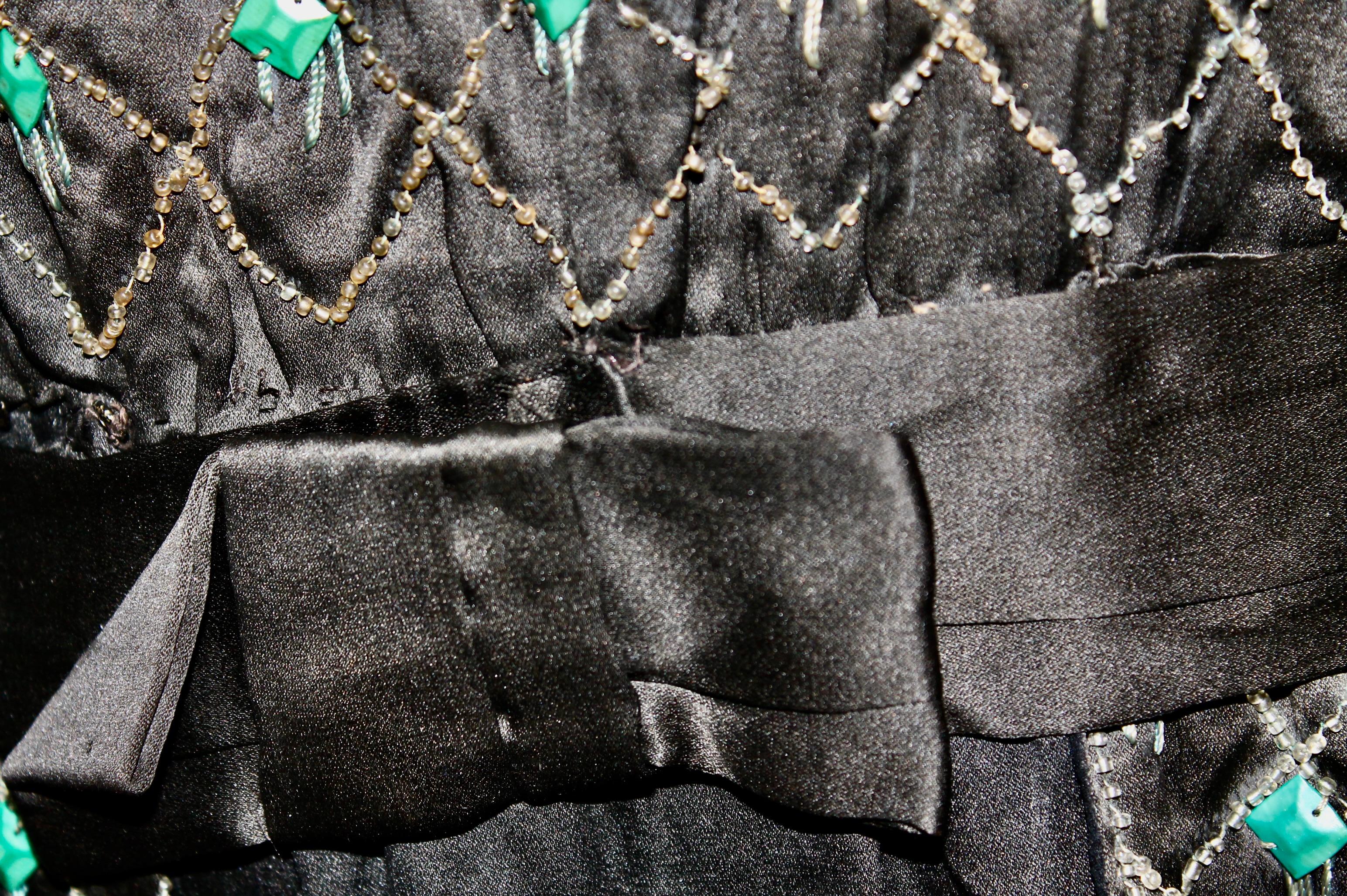Lanvin Style Embroidered Deco Silk Crepe Black Dress For Sale 11