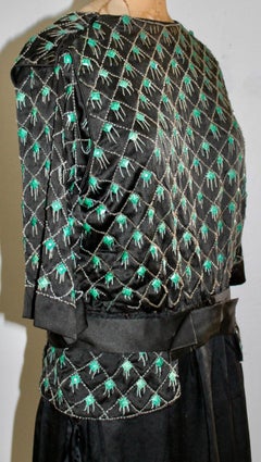 Lanvin Style Embroidered Deco Silk Crepe Black Dress