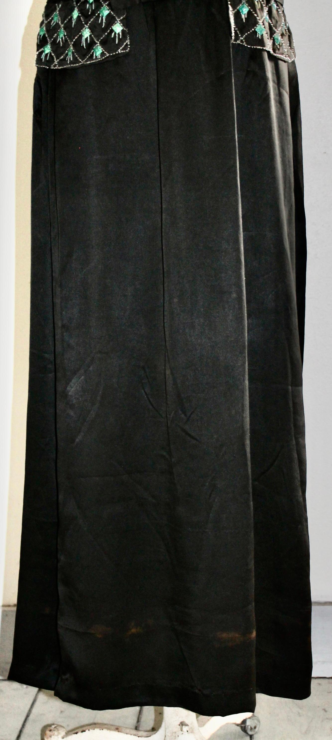 Lanvin Style Embroidered Deco Silk Crepe Black Dress For Sale 5