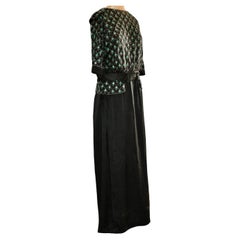 Abito nero in crepe di seta ricamato stile Lanvin