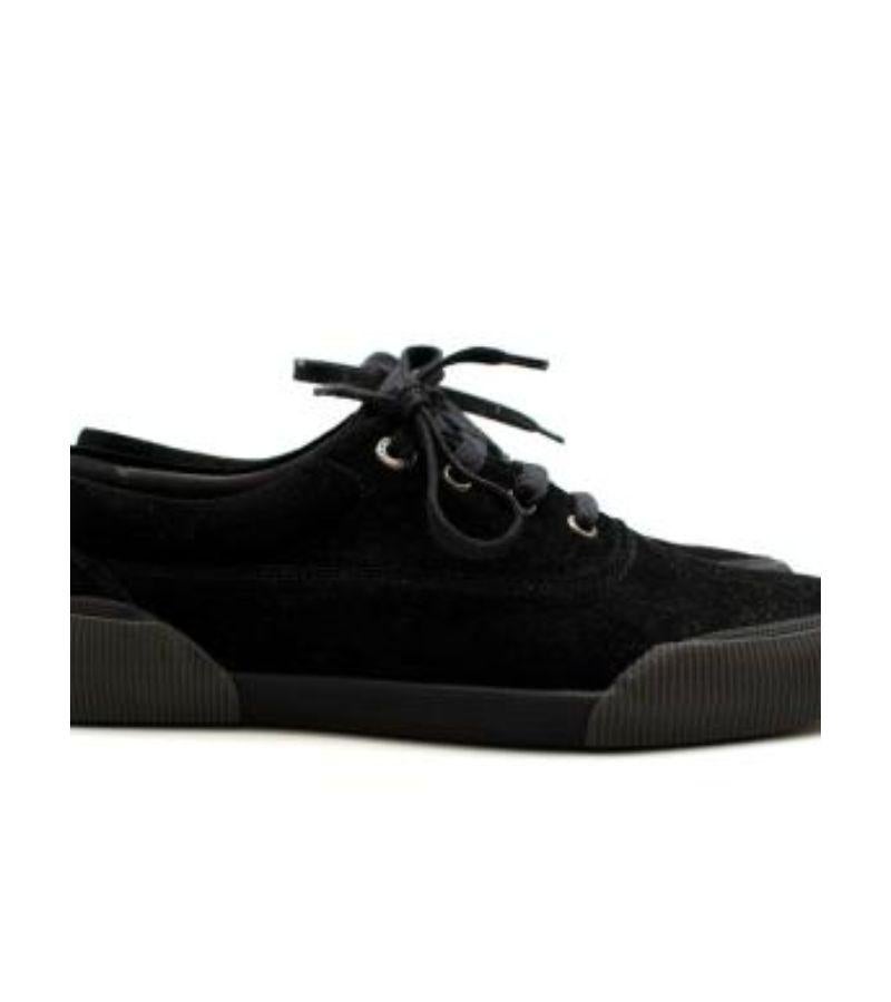 Lanvin Suede Black Low-Top Sneakers 

- Textured Rubber Sole 
- Brand Name on Back Midsole 
- Eyelet Fastening with Black Laces 

Material
- Outer 100% Suede 
- Lining 100% Leather 
- Sole 100% Rubber 

Made in Spain 
Please note, these items are