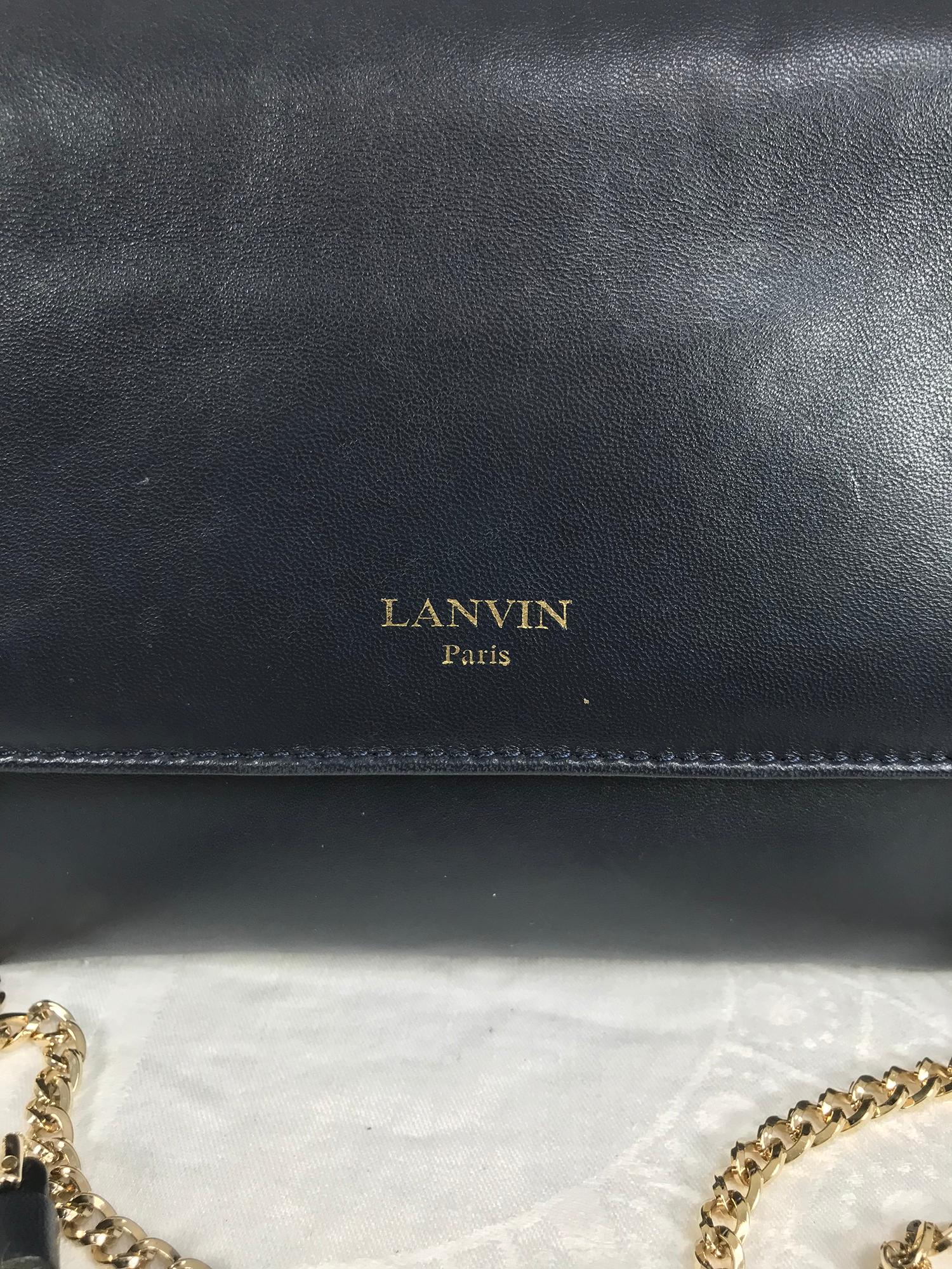 Sac à main Lanvin Sugar en cuir lisse bleu marine avec fermeture en or 5