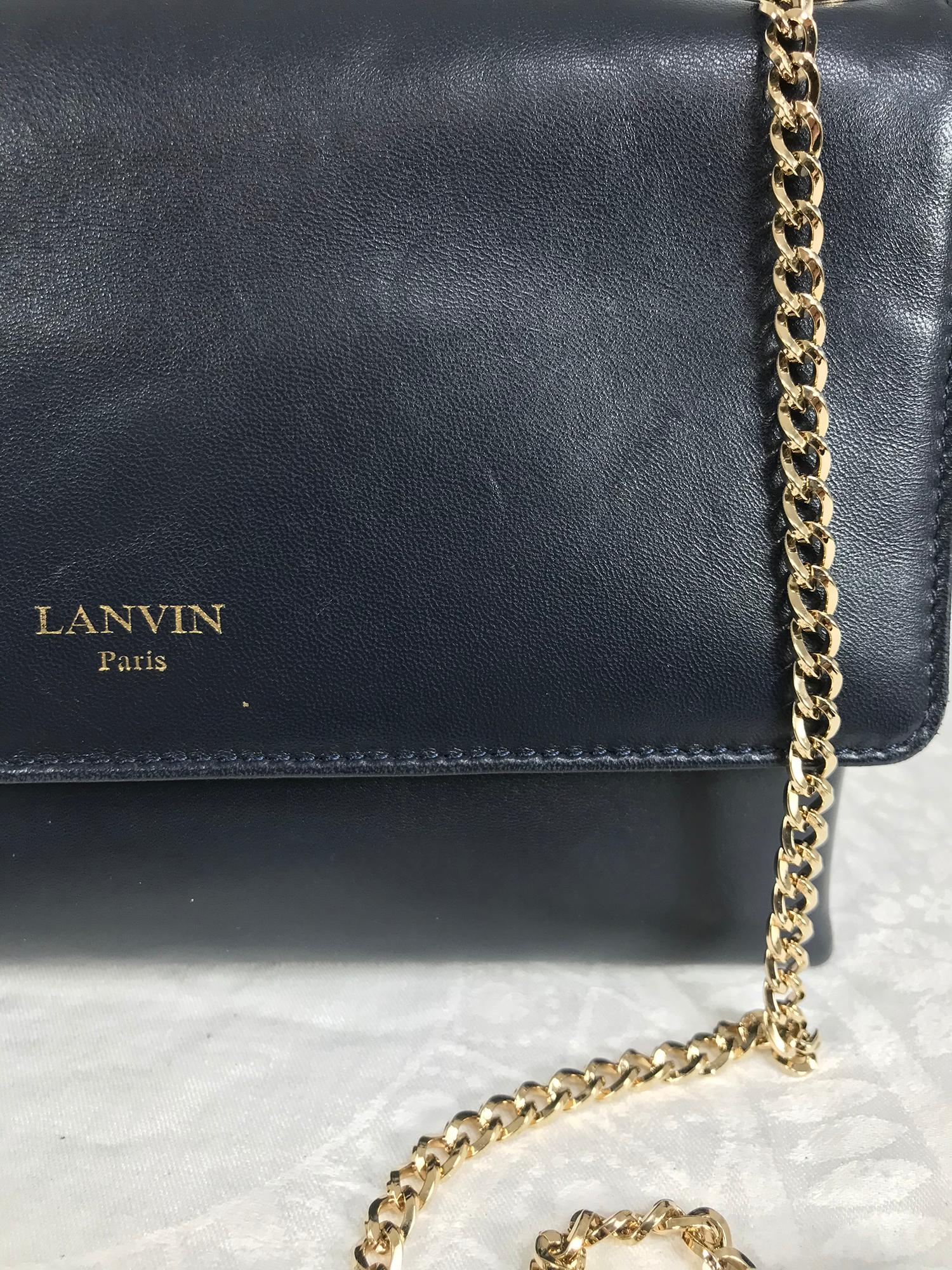 Sac à main Lanvin Sugar en cuir lisse bleu marine avec fermeture en or 6