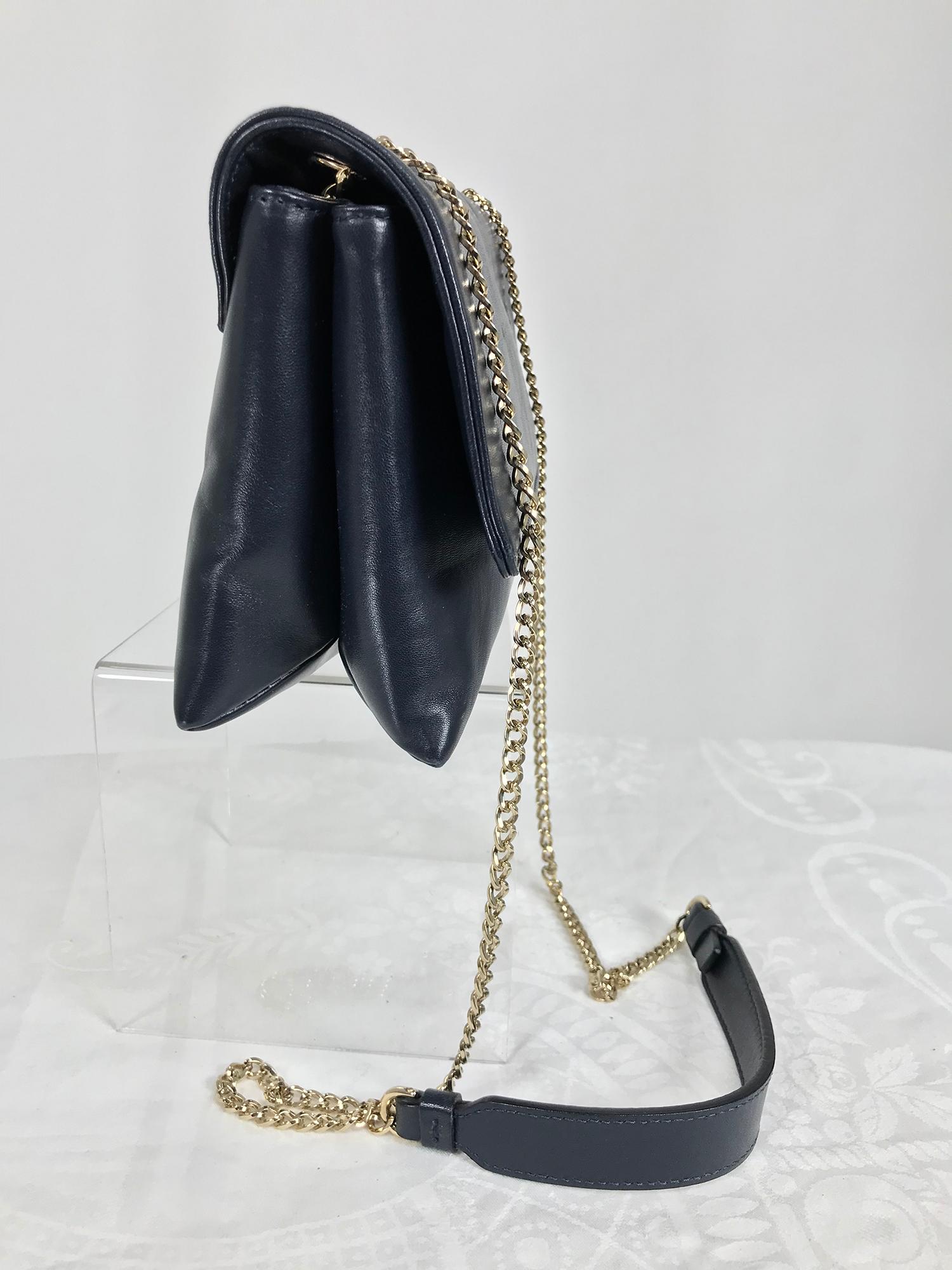 Noir Sac à main Lanvin Sugar en cuir lisse bleu marine avec fermeture en or