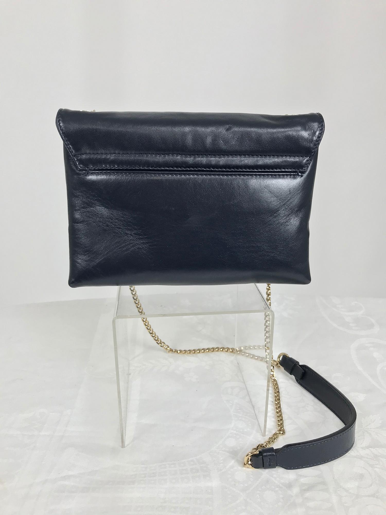 Sac à main Lanvin Sugar en cuir lisse bleu marine avec fermeture en or Bon état à West Palm Beach, FL