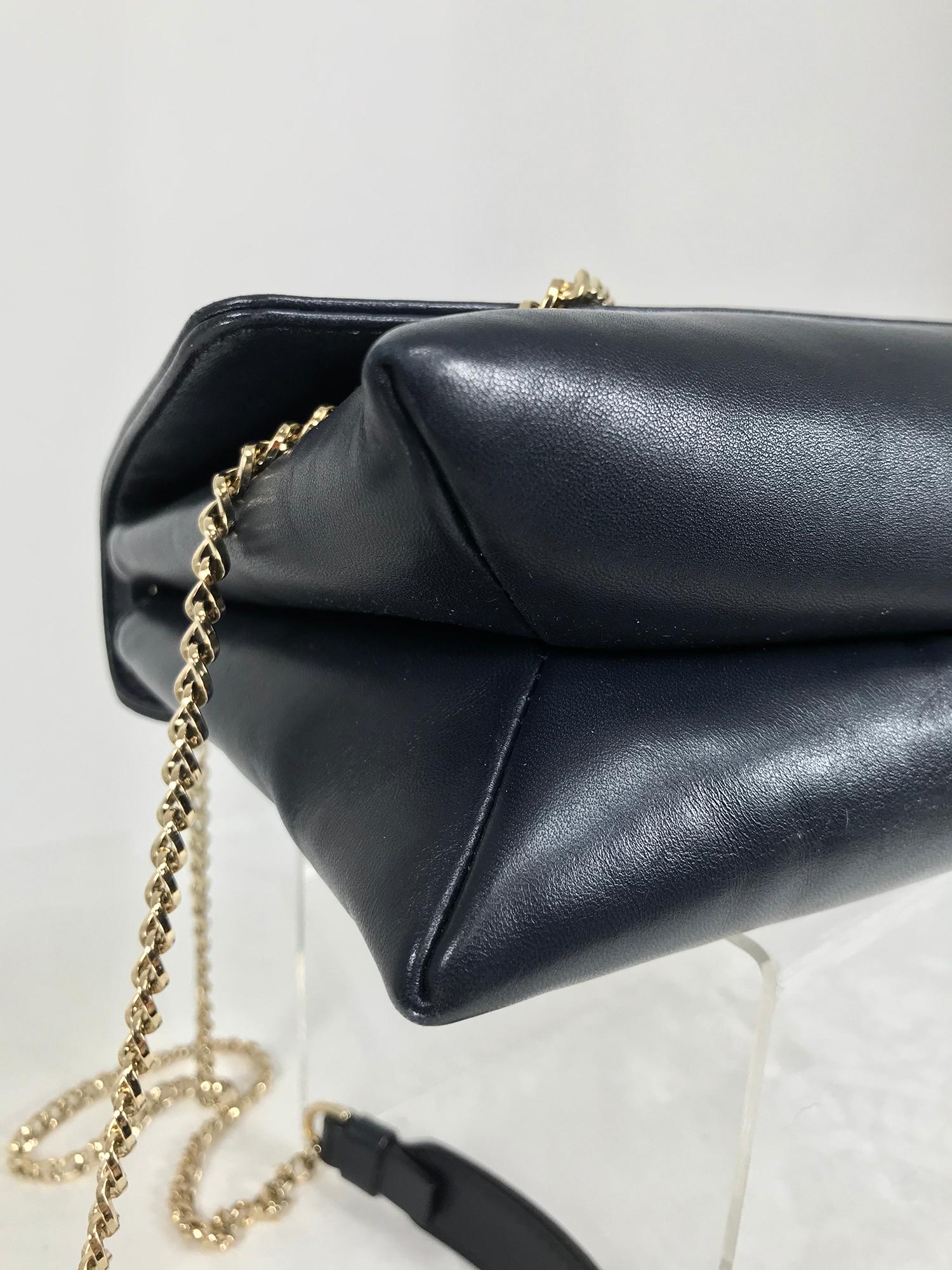 Sac à main Lanvin Sugar en cuir lisse bleu marine avec fermeture en or 1