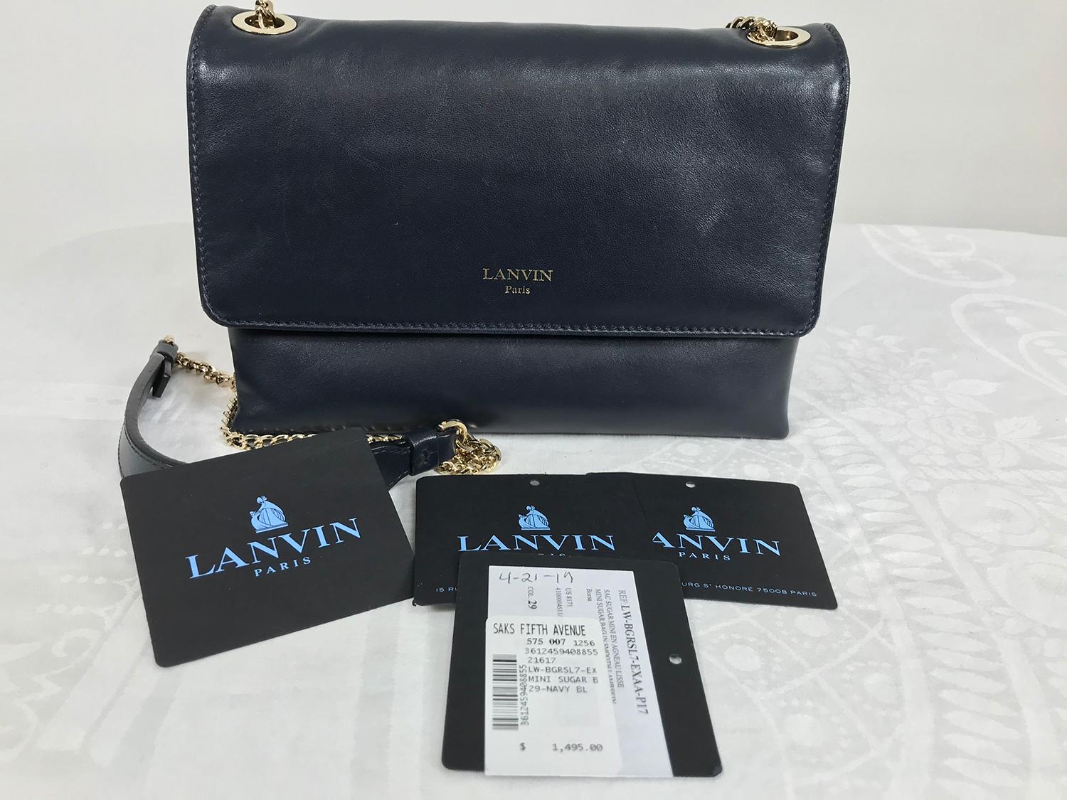 Sac à main Lanvin Sugar en cuir lisse bleu marine avec fermeture en or 4