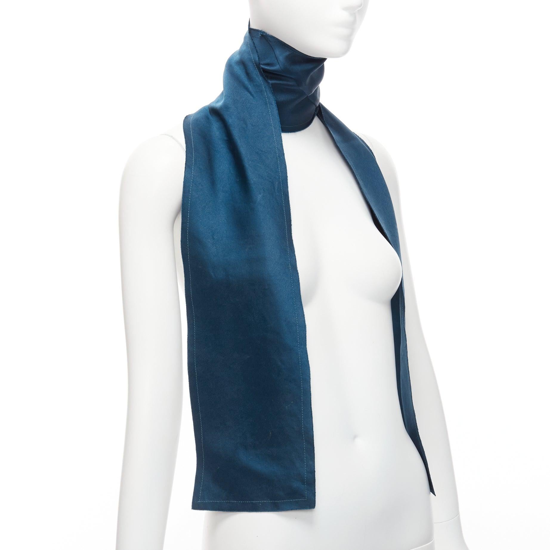 LANVIN teal blue 100% silk made in france frayed edge rectangular scarf In Excellent Condition For Sale In Hong Kong, NT