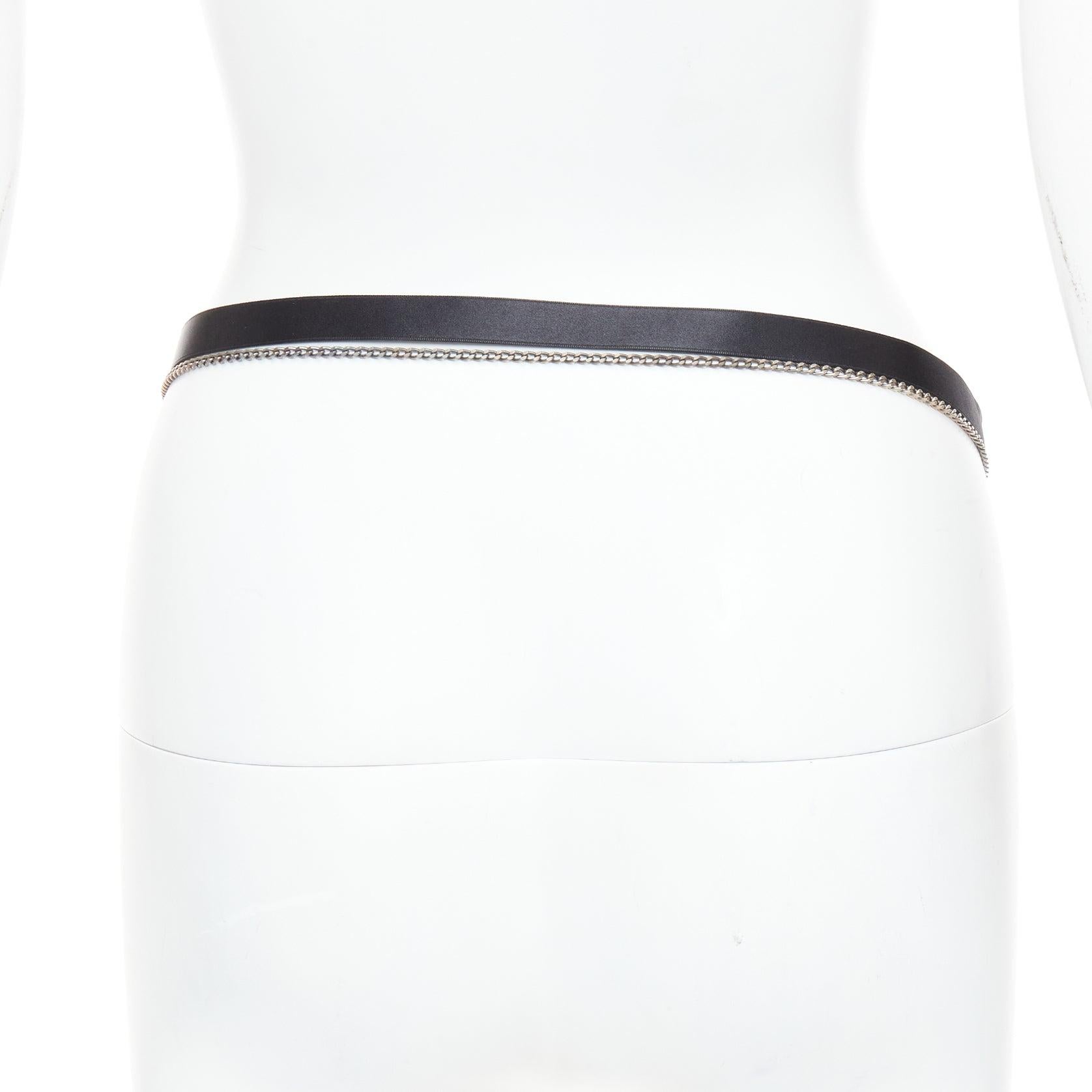 Women's LANVIN Textile blue rhinestone jewel silver chain black fabric belt For Sale
