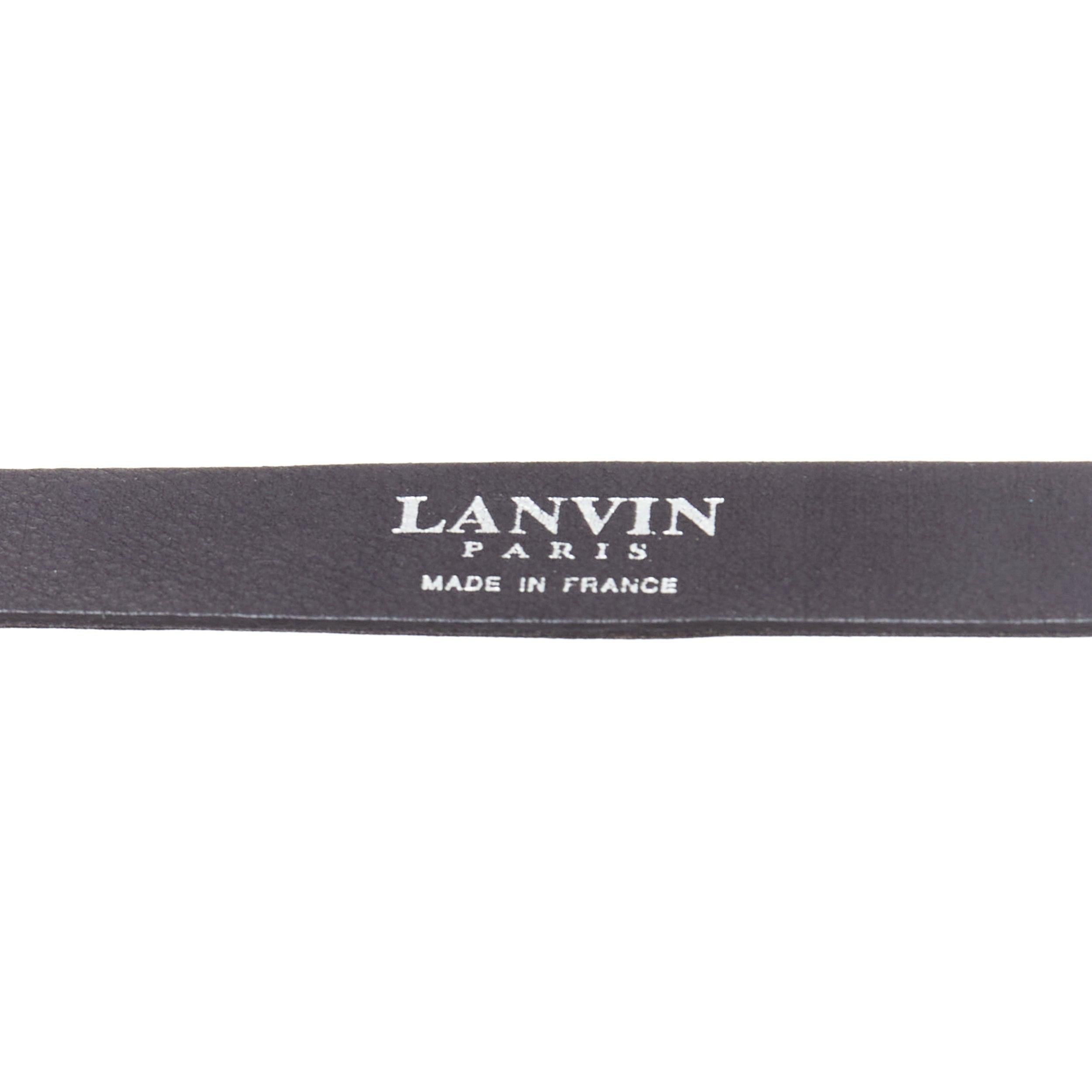 LANVIN Textile blue rhinestone jewel silver chain black fabric belt For Sale 3