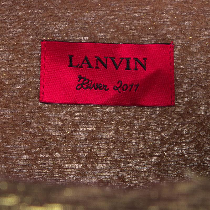 Women's Lanvin Textured Gold Frayed Edge Detail Short Sleeve Blouse XL