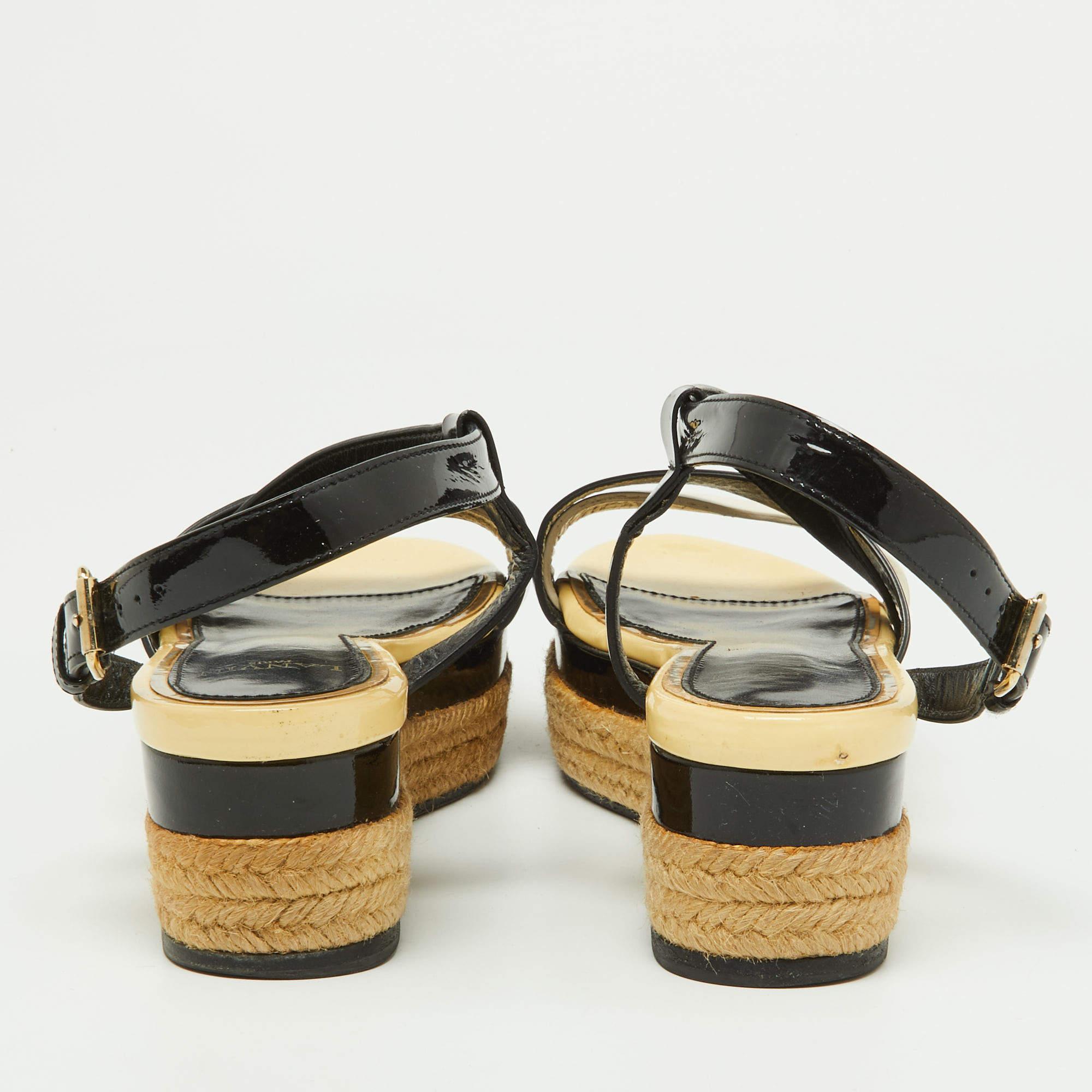 Lanvin Tricolor Espadrille Plateausandalen aus Lack und Leder Größe 37 Damen im Angebot