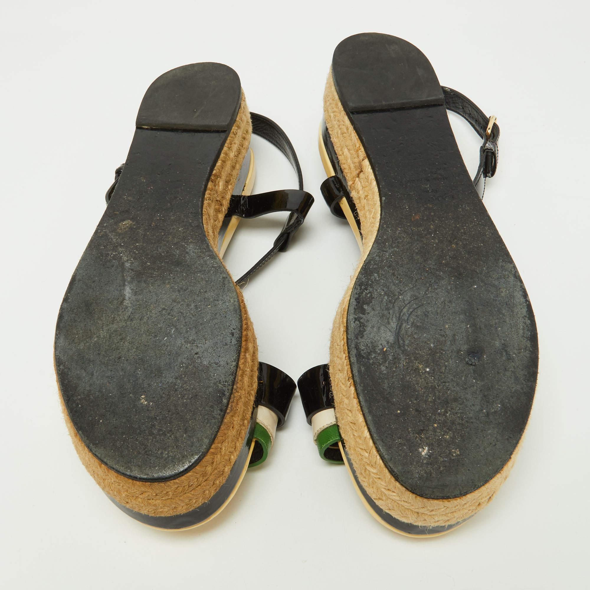 Lanvin Tricolor Espadrille Plateausandalen aus Lack und Leder Größe 37 im Angebot 1